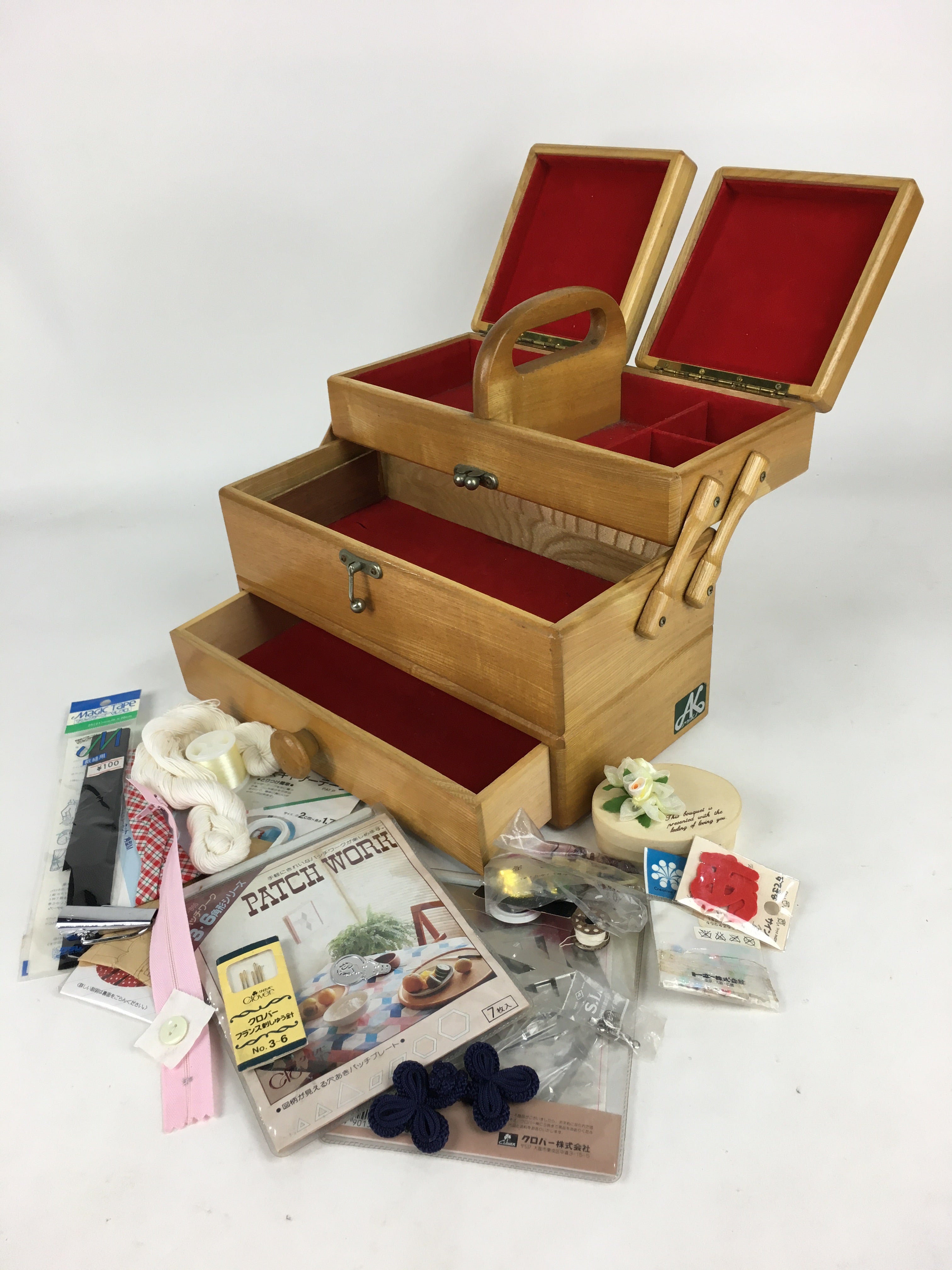 Japanese Wooden Sewing Box Vtg Haribako Chest Tansu 1 Drawers T314