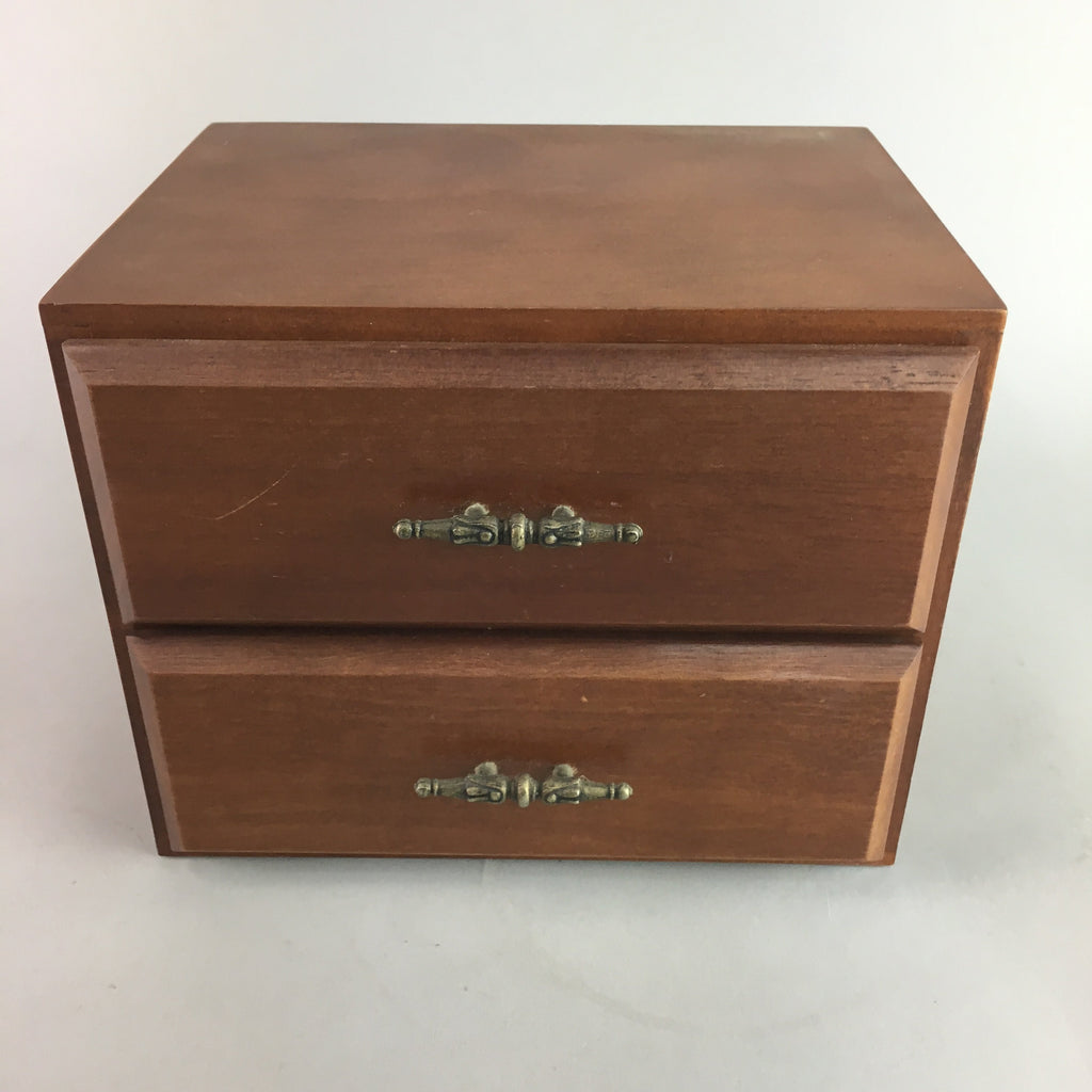 Japanese Wooden Sewing Box Vtg Haribako Chest Tansu 2 Drawers Grain T162
