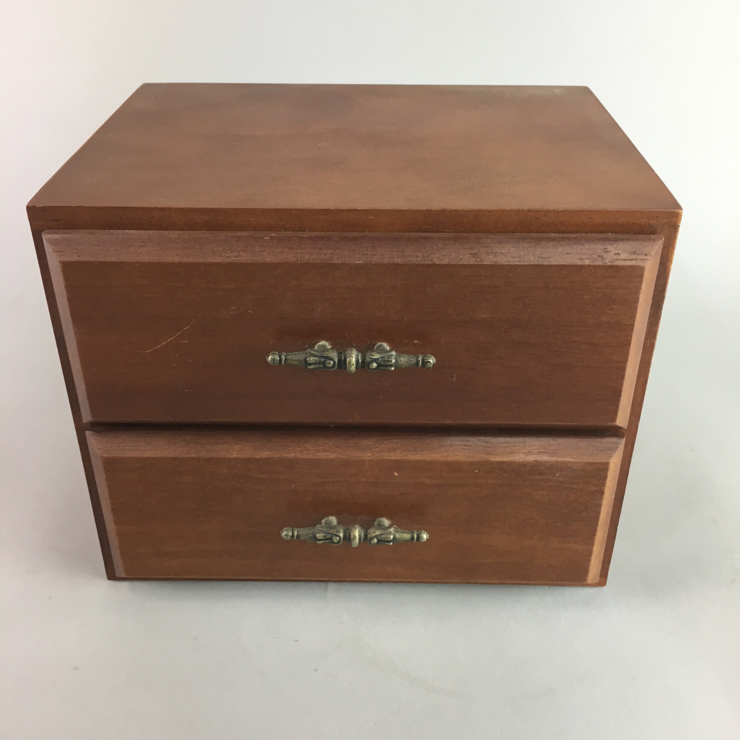 Japanese Wooden Sewing Box Vtg Haribako Chest Tansu 2 Drawers Grain T162