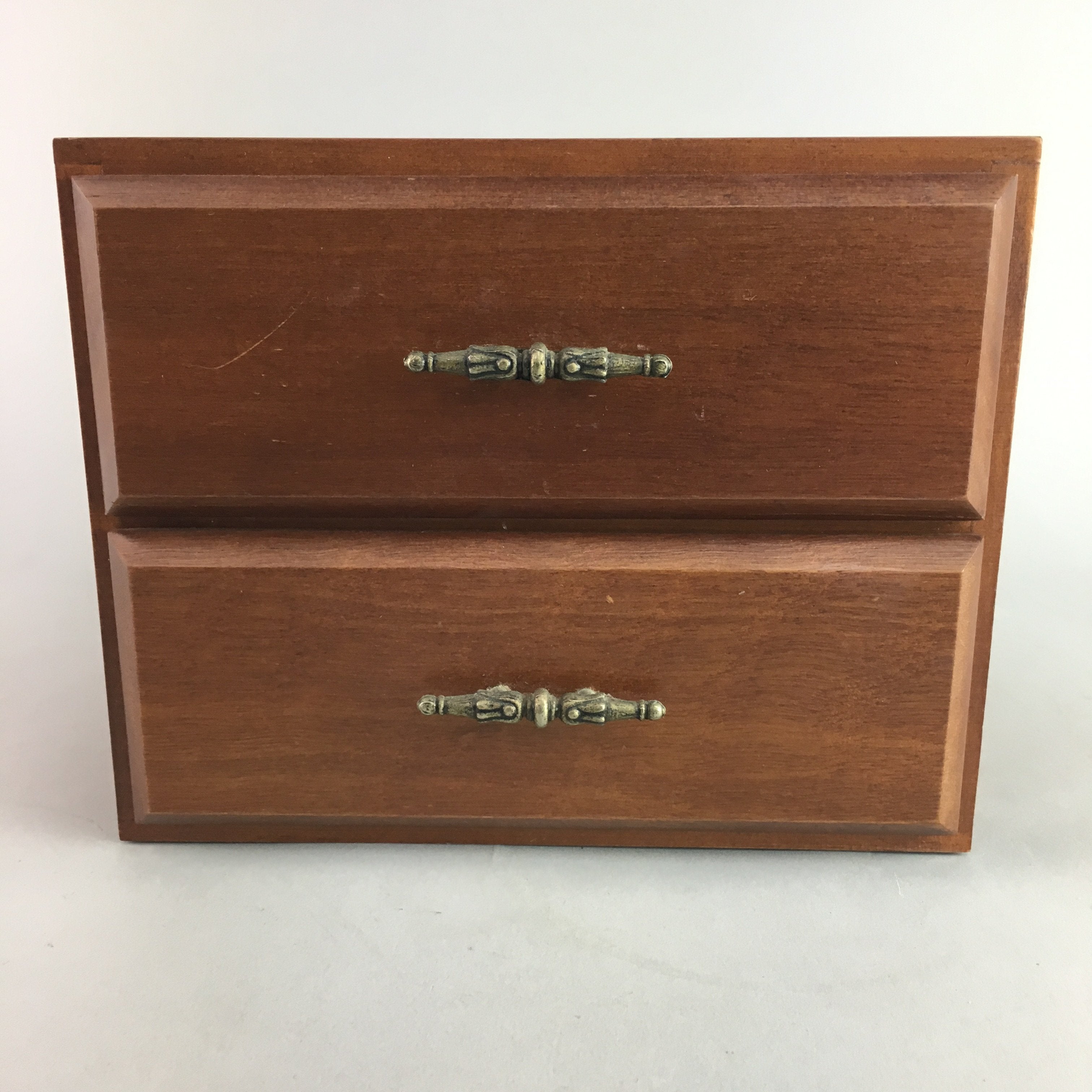 Japanese Wooden Sewing Box Vtg Haribako Chest Tansu 2 Drawers Grain T162
