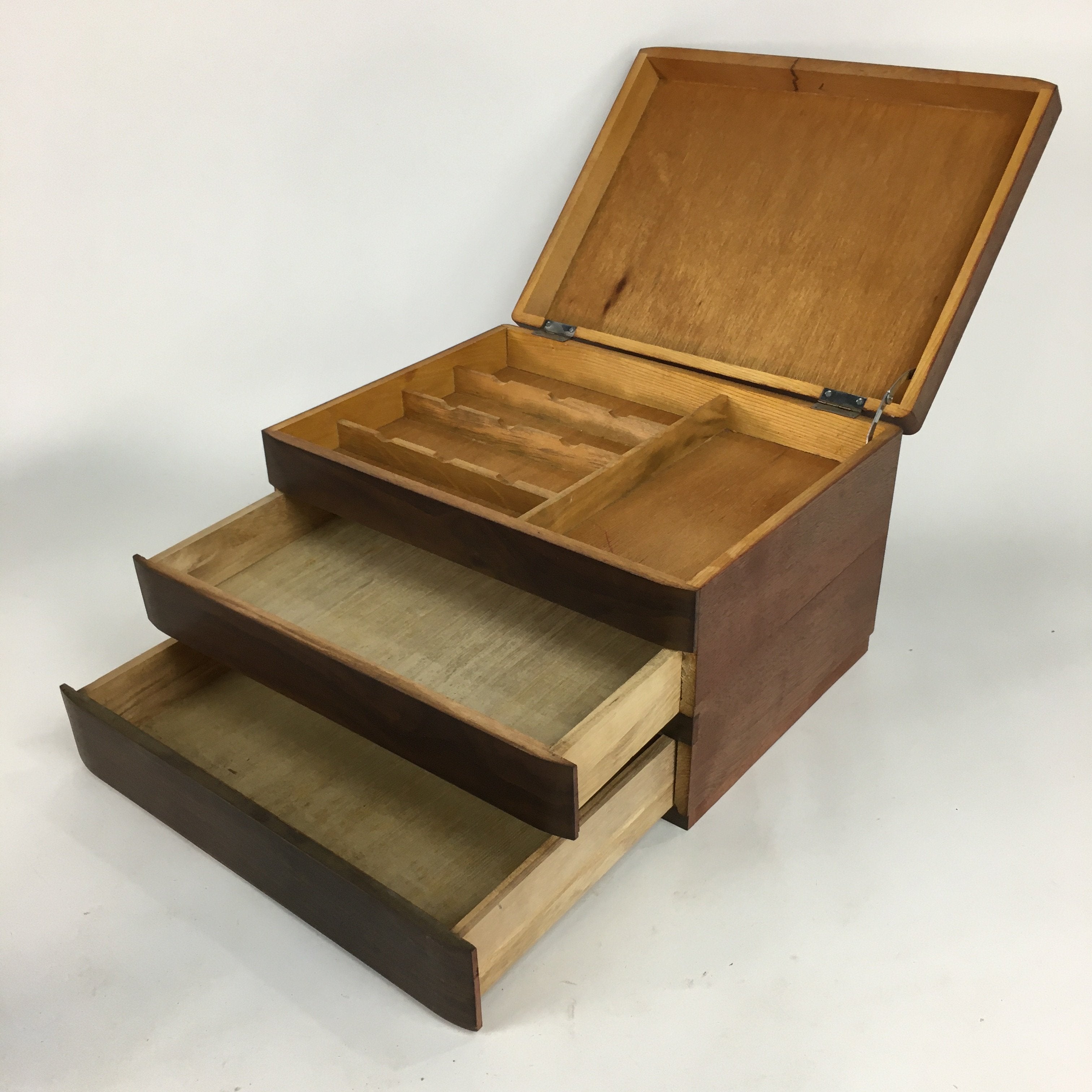 Japanese Wooden Sewing Box Vtg Haribako Chest Tansu 2 Drawers T257