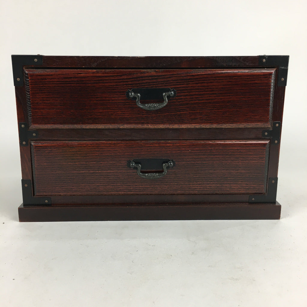 Japanese Wooden Sewing Box Vtg Haribako Chest Tansu 2 Drawers T272