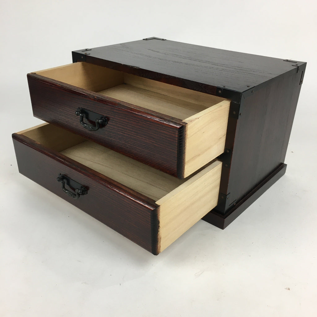 Japanese Wooden Sewing Box Vtg Haribako Chest Tansu 2 Drawers T272