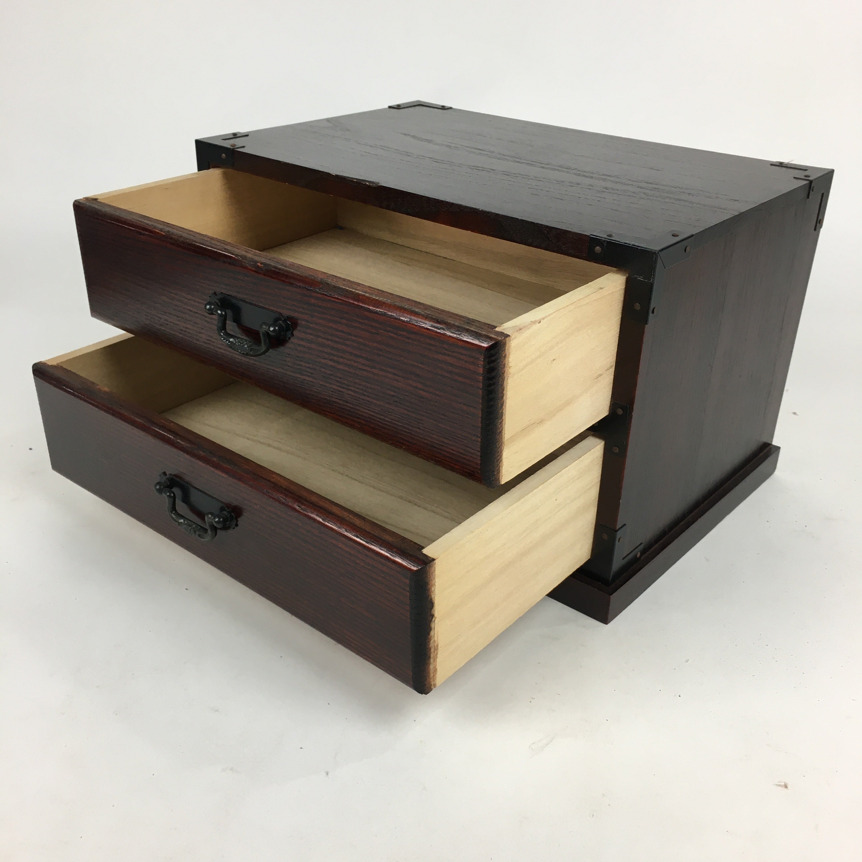Japanese Wooden Sewing Box Vtg Haribako Chest Tansu 2 Drawers T272