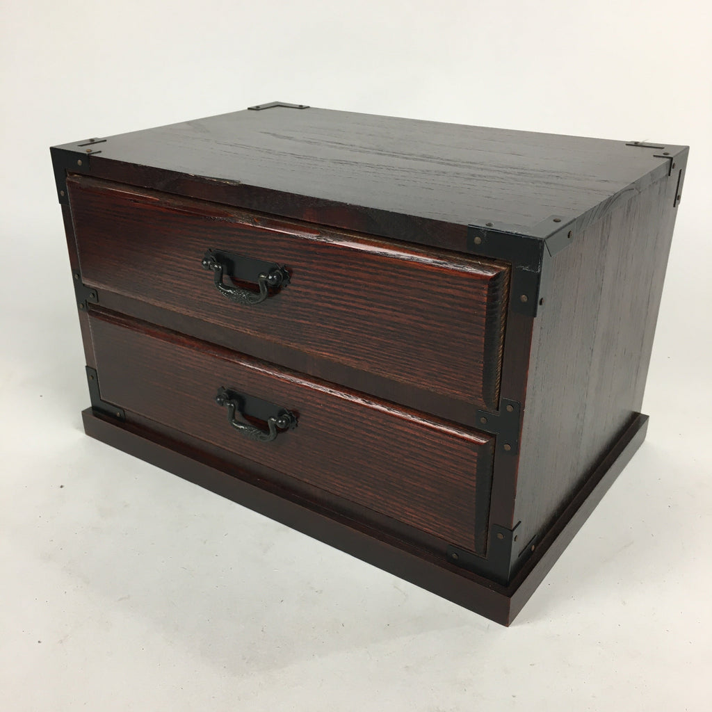 Japanese Wooden Sewing Box Vtg Haribako Chest Tansu 2 Drawers T272