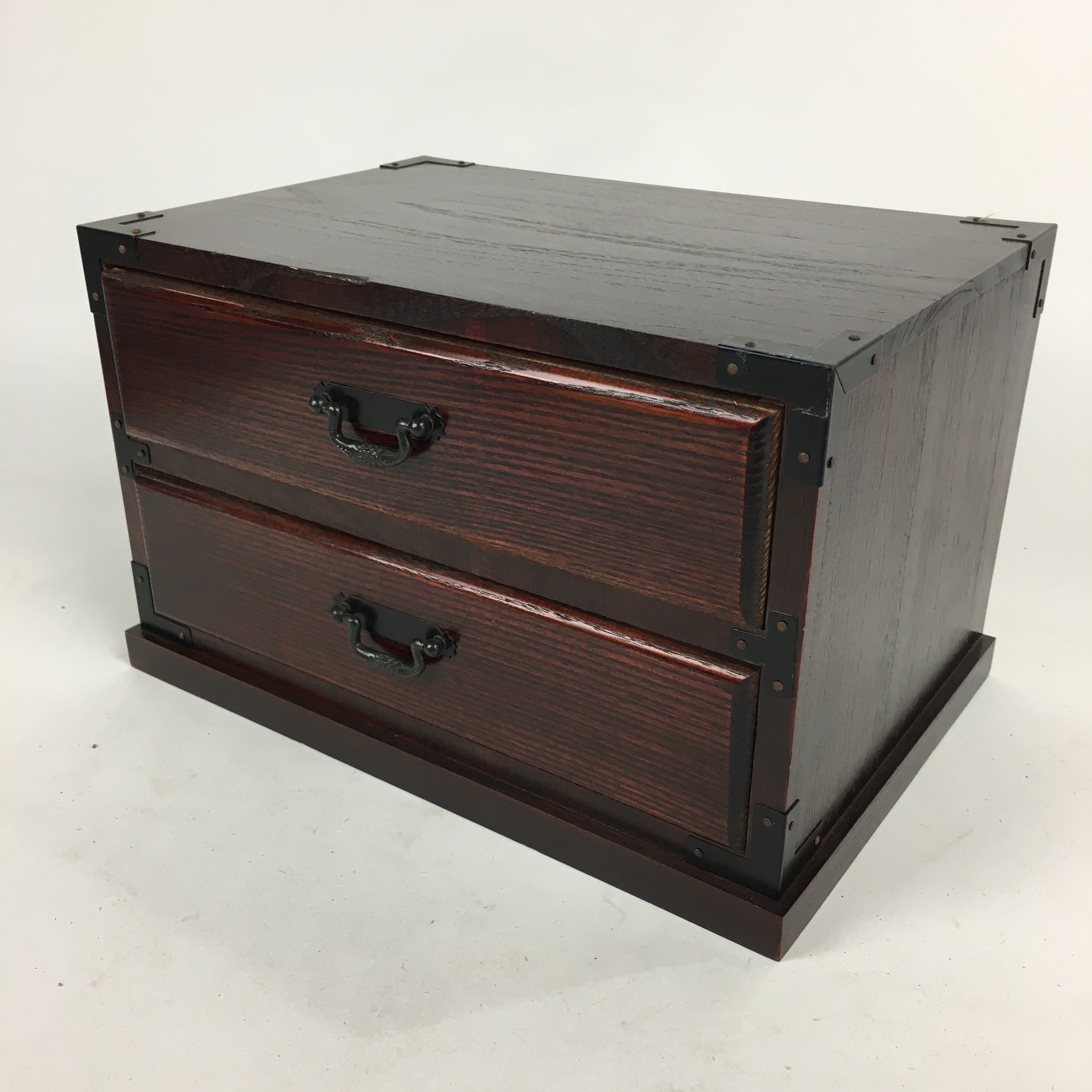 Japanese Wooden Sewing Box Vtg Haribako Chest Tansu 2 Drawers T272