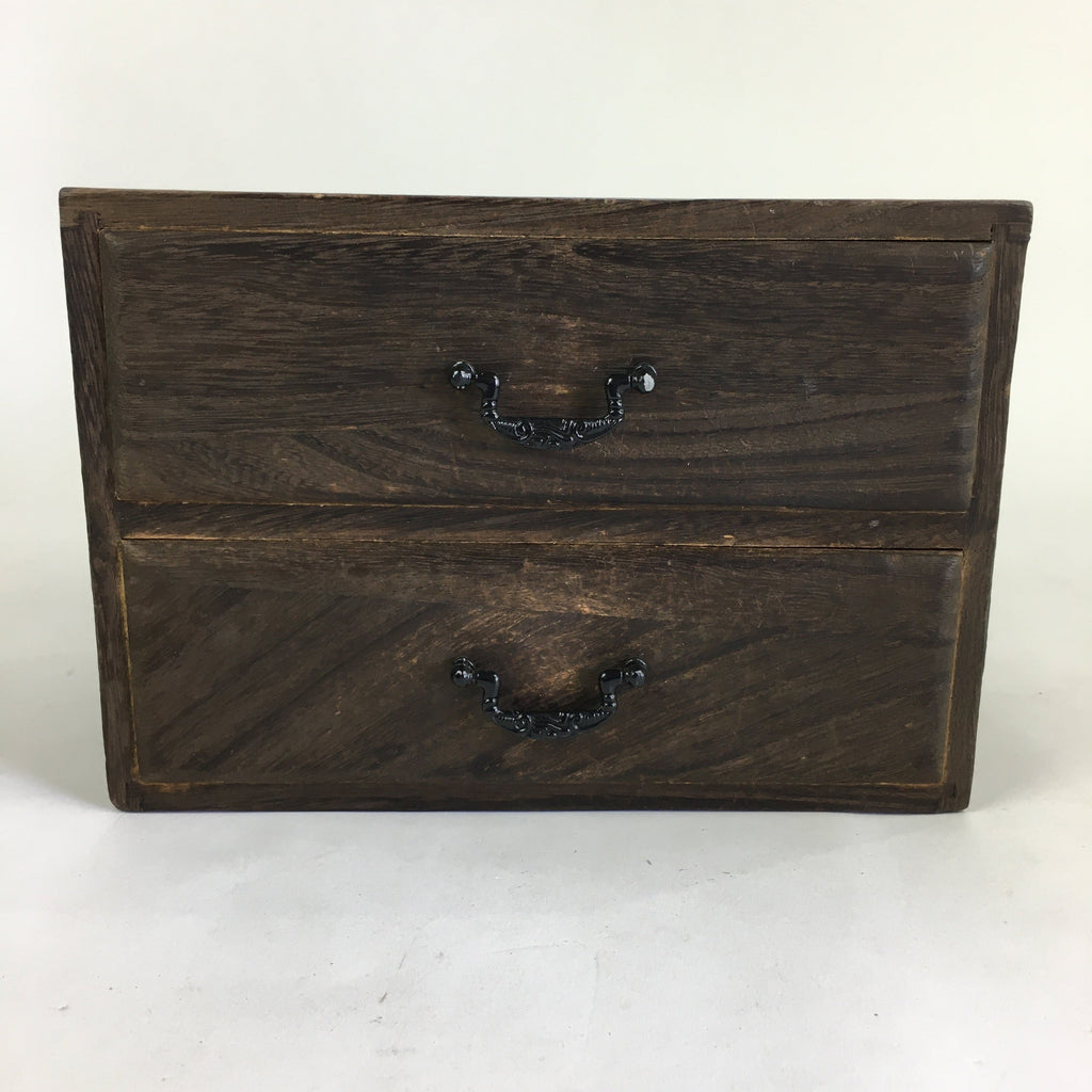 Japanese Wooden Sewing Box Vtg Haribako Chest Tansu 2 Drawers T304