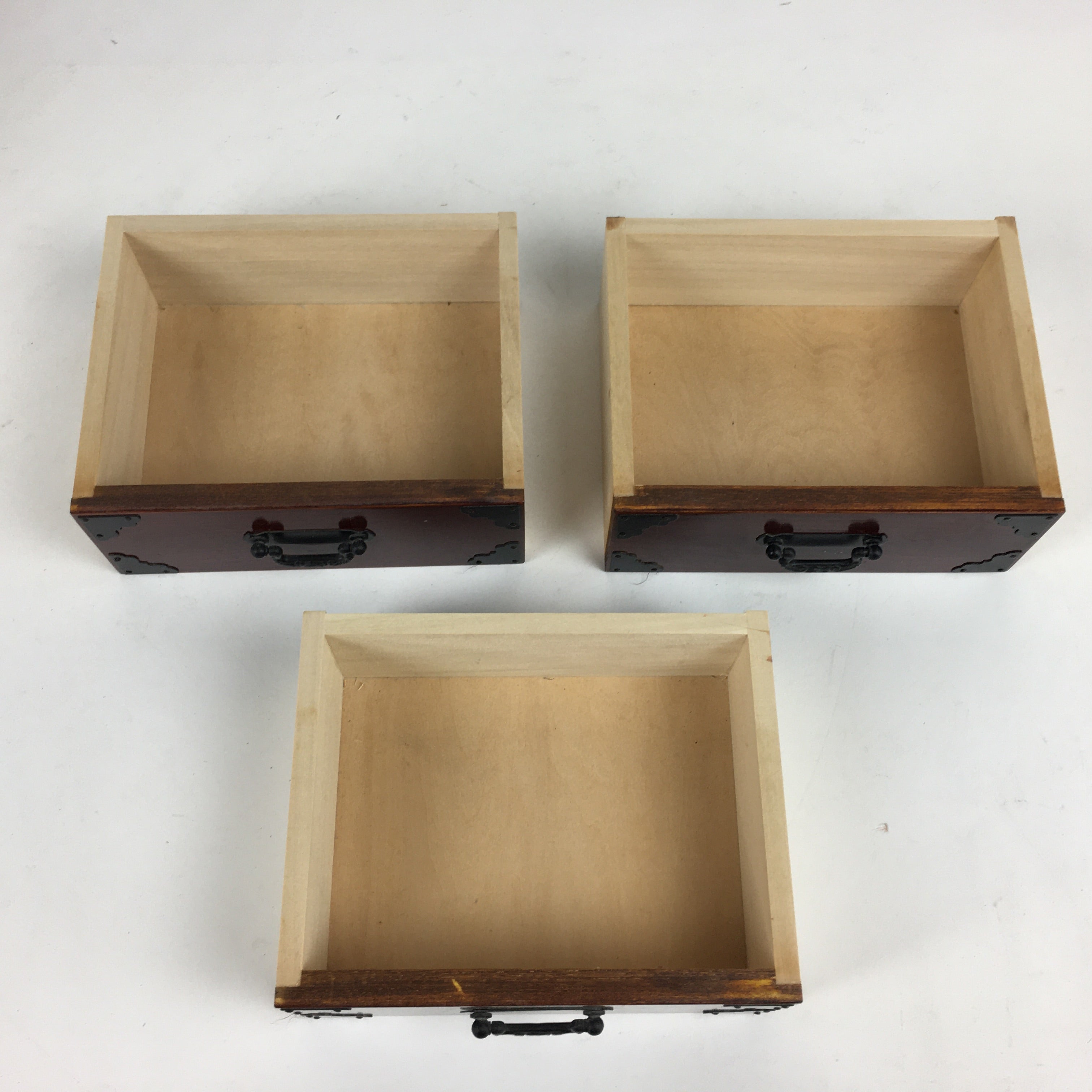 Japanese Wooden Sewing Box Vtg Haribako Chest Tansu 3 Drawers Brown T279