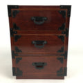 Japanese Wooden Sewing Box Vtg Haribako Chest Tansu 3 Drawers Brown T279