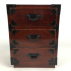 Japanese Wooden Sewing Box Vtg Haribako Chest Tansu 3 Drawers Brown T279