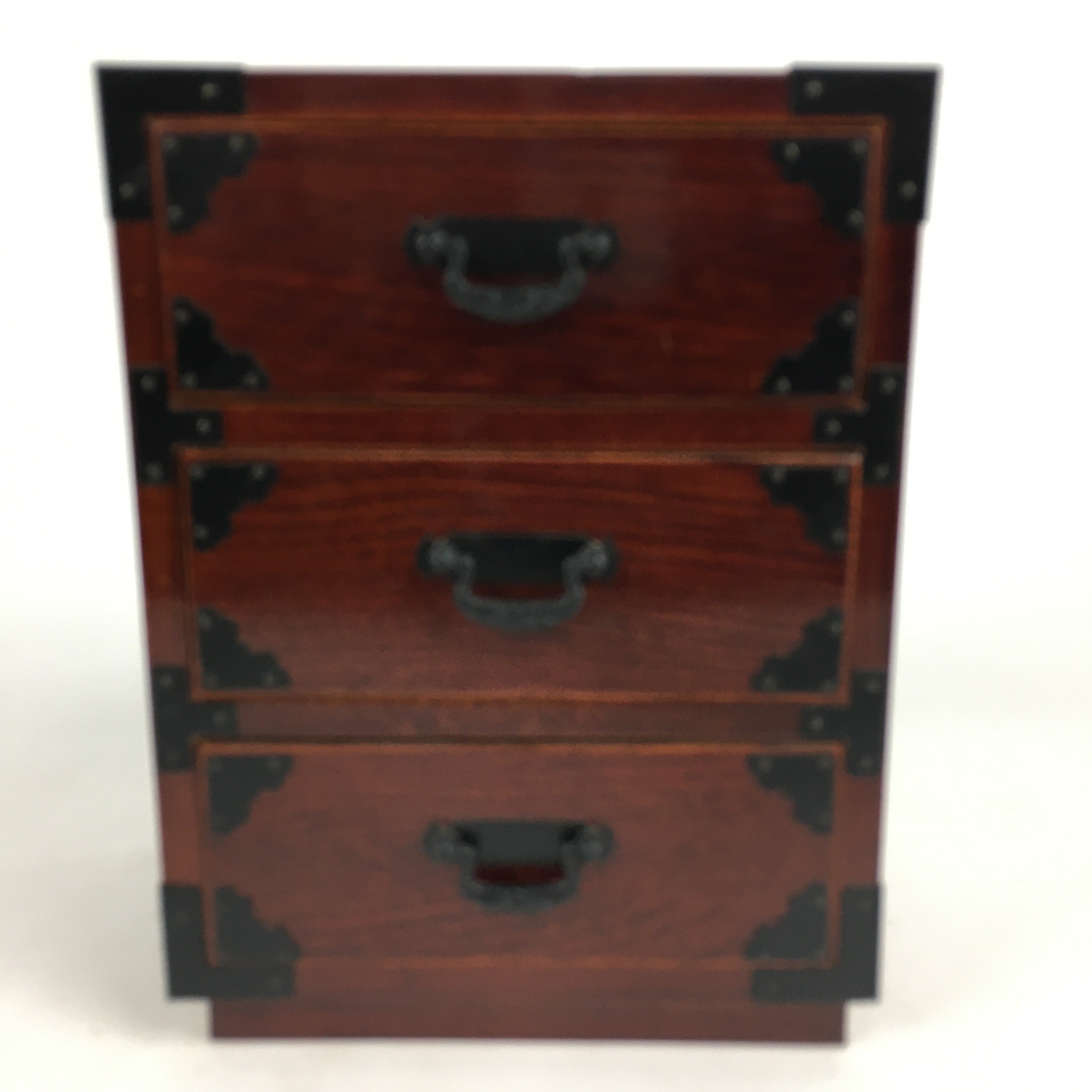 Japanese Wooden Sewing Box Vtg Haribako Chest Tansu 3 Drawers Brown T279