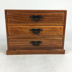 Japanese Wooden Sewing Box Vtg Haribako Chest Tansu 3 Drawers Brown T281