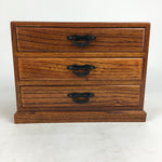 Japanese Wooden Sewing Box Vtg Haribako Chest Tansu 3 Drawers Brown T281
