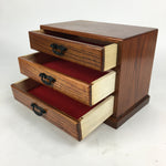 Japanese Wooden Sewing Box Vtg Haribako Chest Tansu 3 Drawers Brown T281