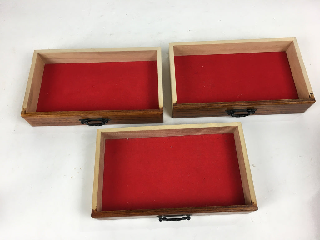 Japanese Wooden Sewing Box Vtg Haribako Chest Tansu 3 Drawers Brown T281