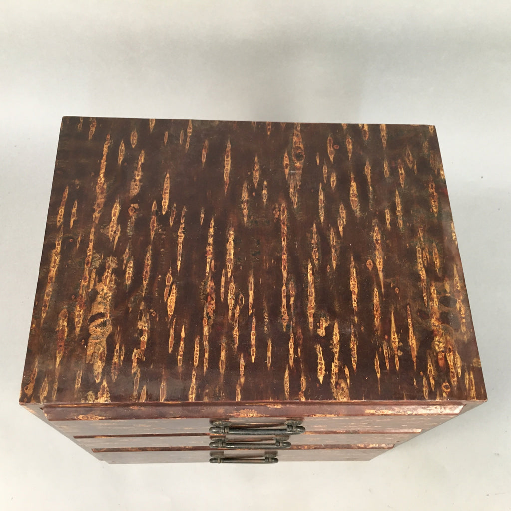 Japanese Wooden Sewing Box Vtg Haribako Chest Tansu 3 Drawers Cherry Bark T229