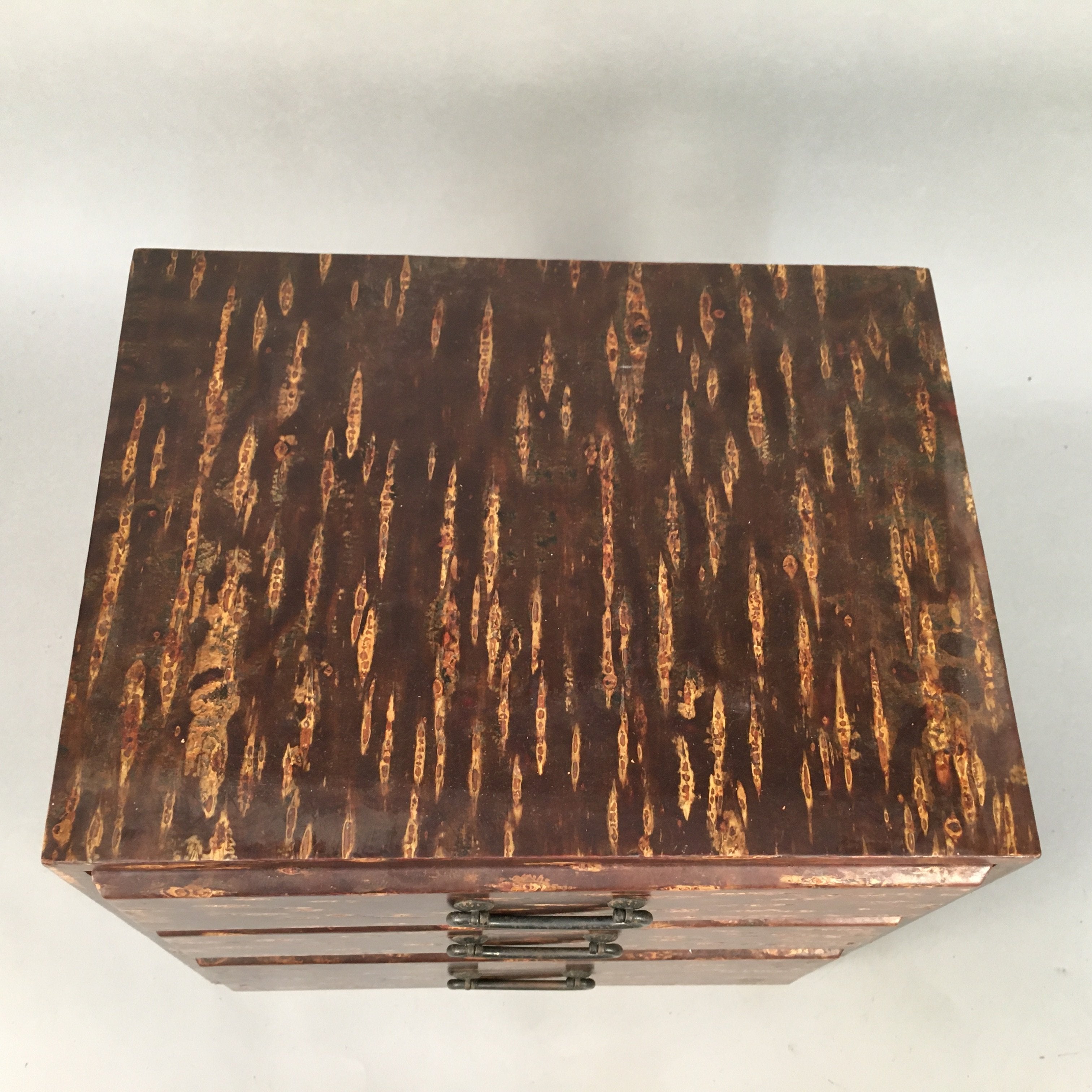 Japanese Wooden Sewing Box Vtg Haribako Chest Tansu 3 Drawers Cherry Bark T229
