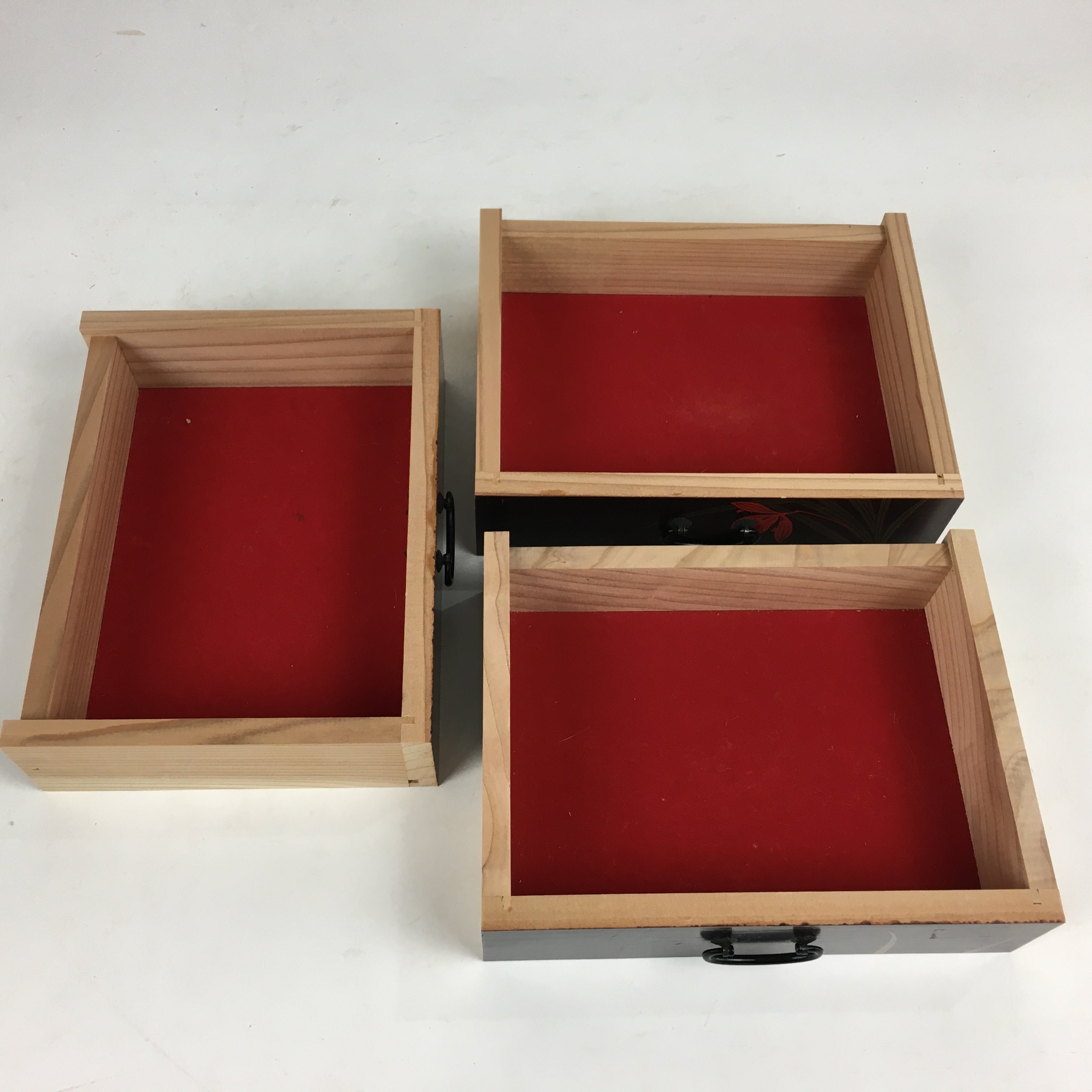 Japanese Wooden Sewing Box Vtg Haribako Chest Tansu 3 Drawers Iris T280