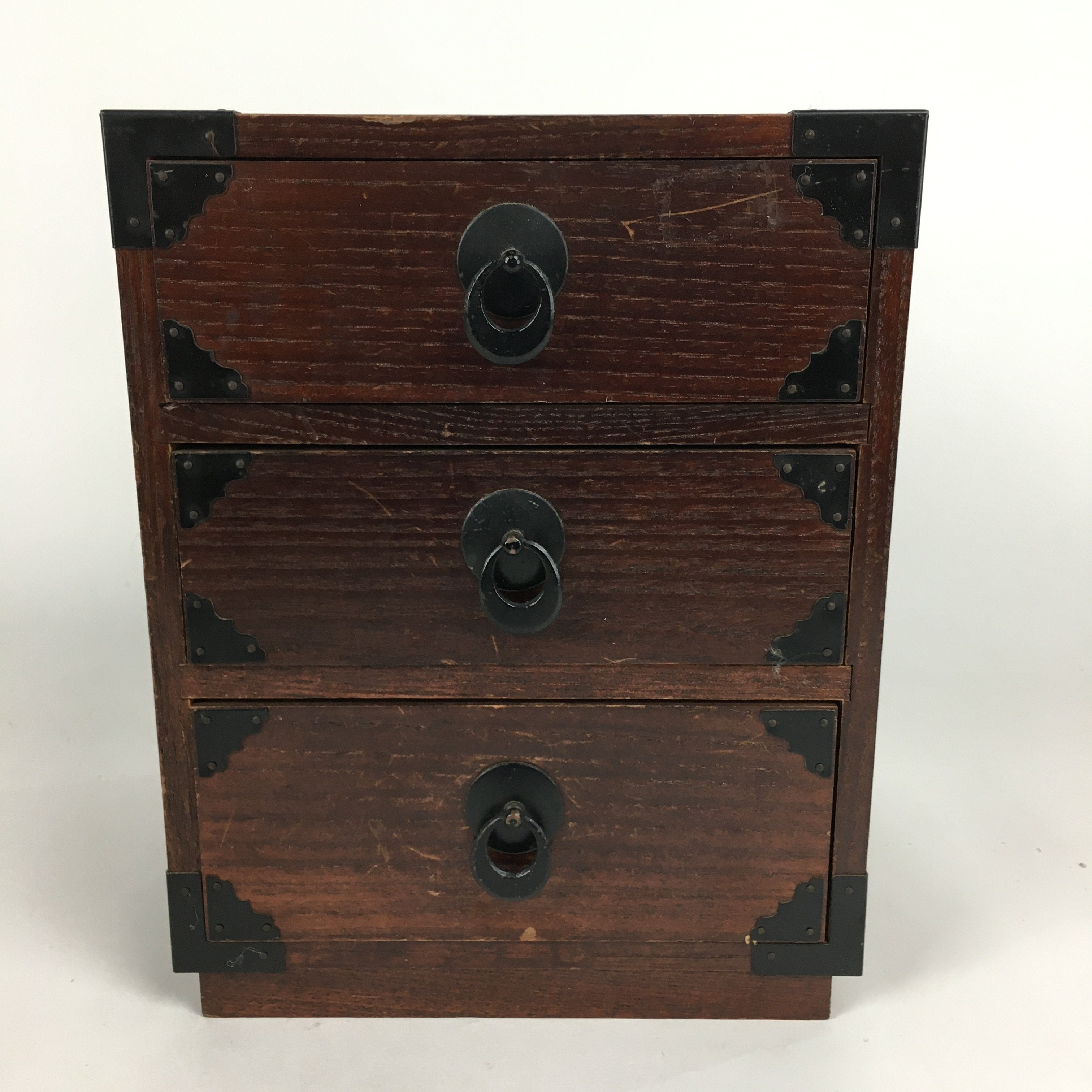 Japanese Wooden Sewing Box Vtg Haribako Chest Tansu 3 Drawers T250