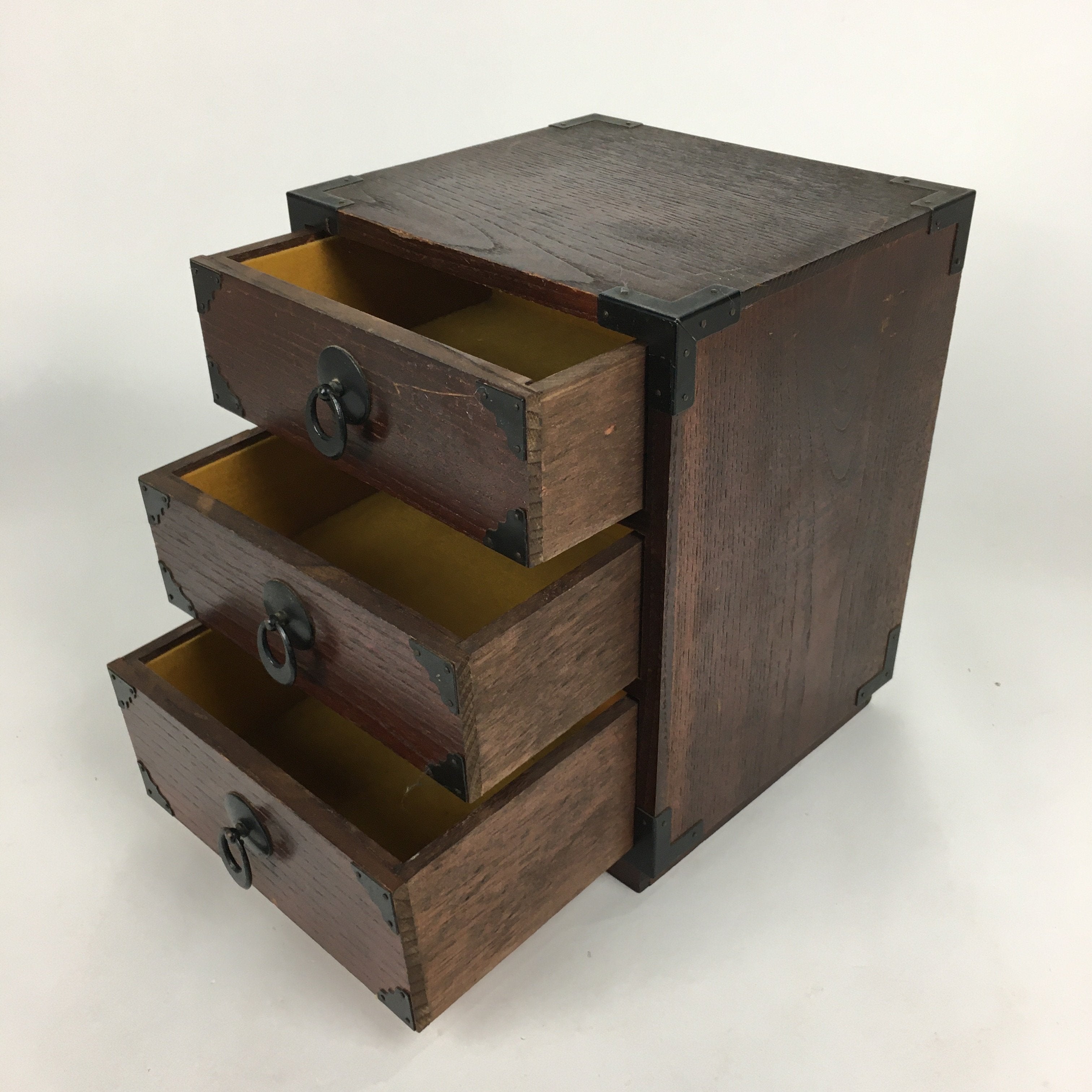 Japanese Wooden Sewing Box Vtg Haribako Chest Tansu 3 Drawers T250
