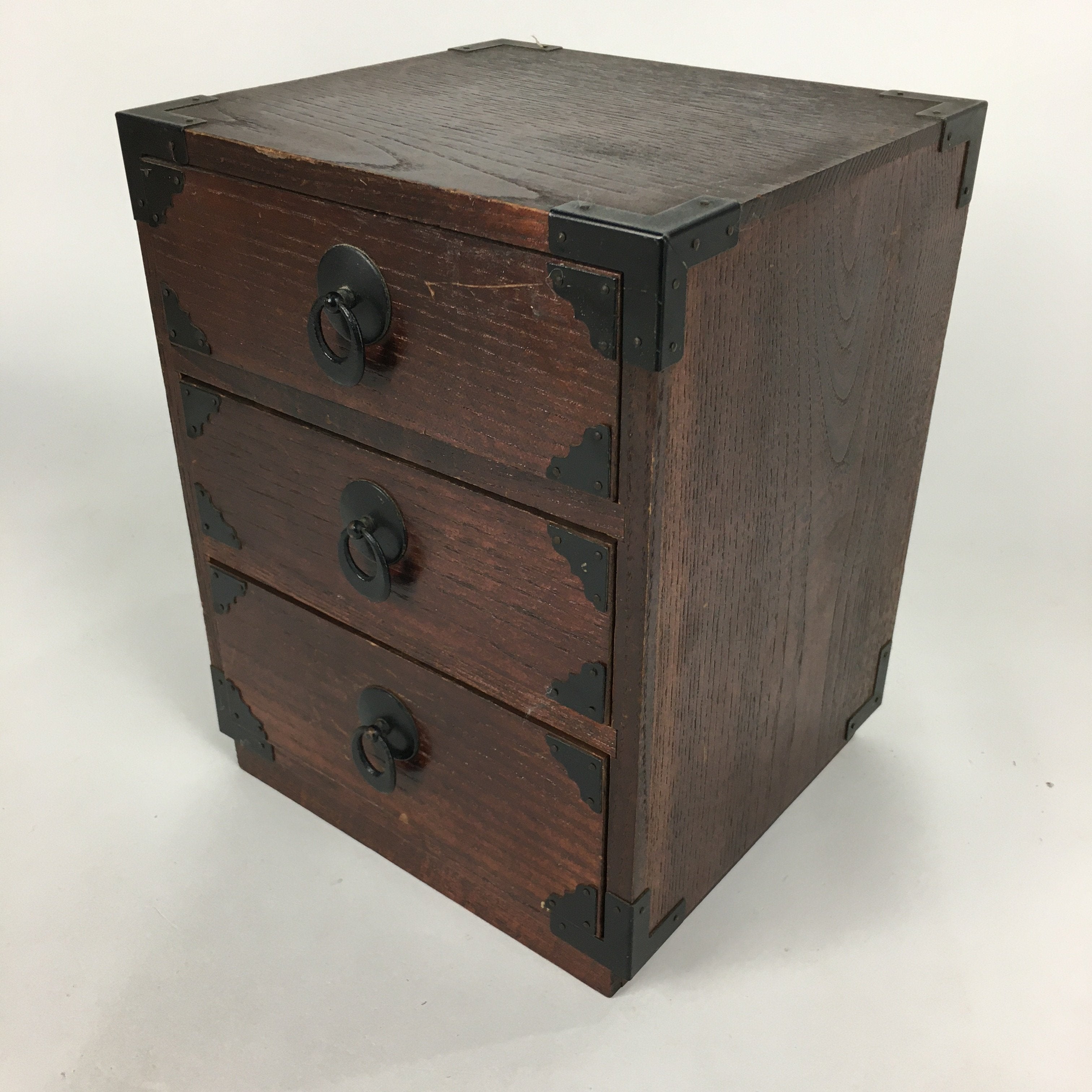 Japanese Wooden Sewing Box Vtg Haribako Chest Tansu 3 Drawers T250