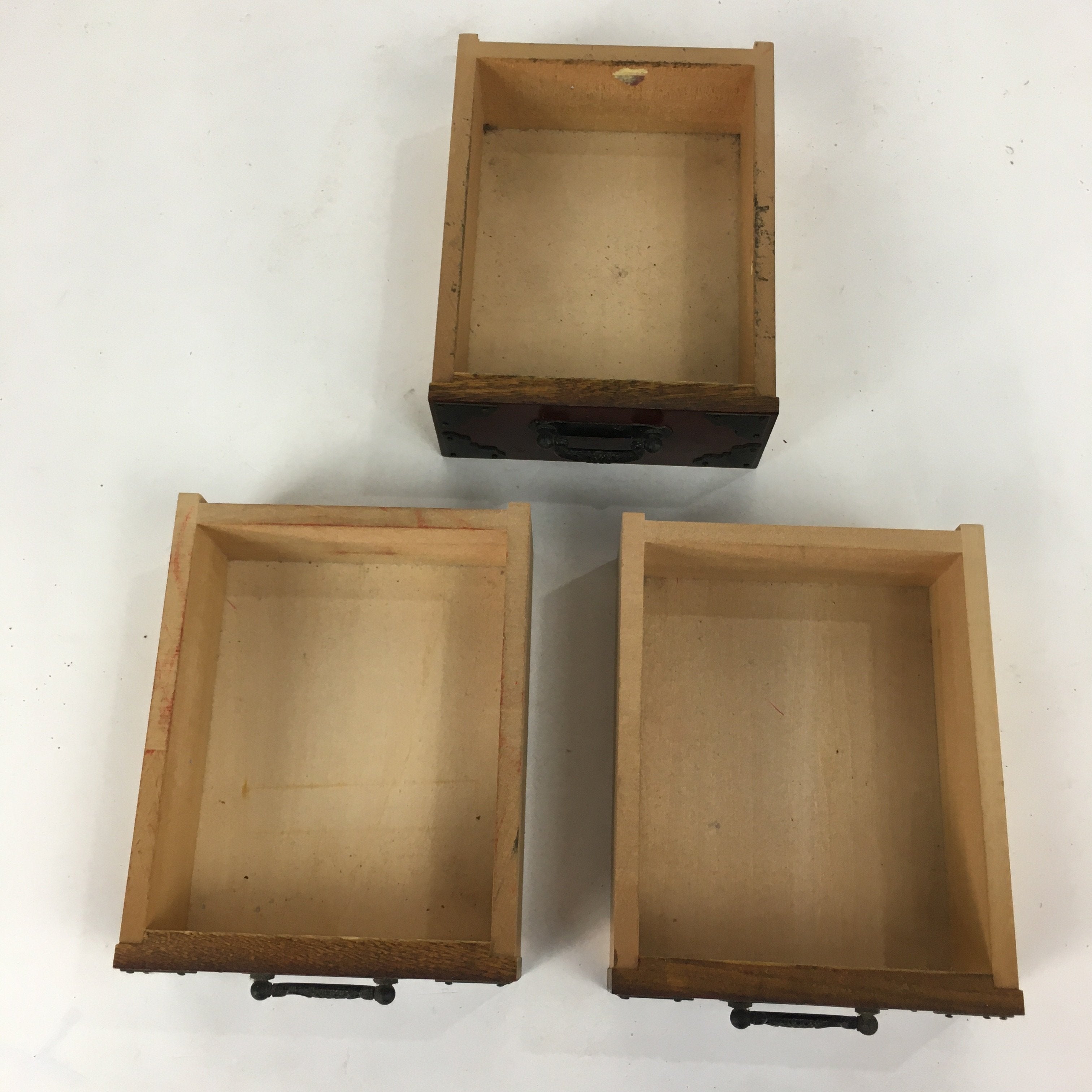 Japanese Wooden Sewing Box Vtg Haribako Chest Tansu 3 Drawers T252