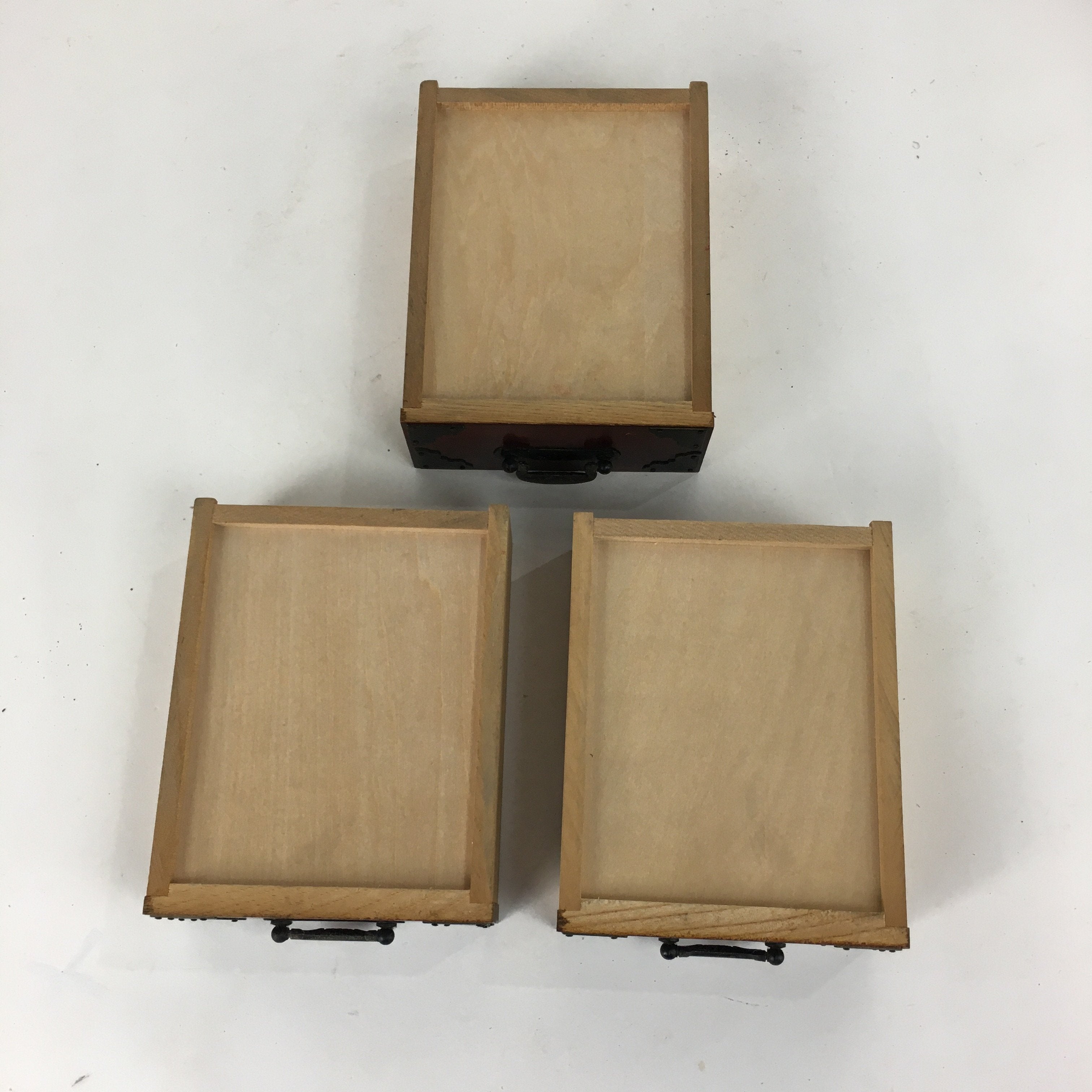 Japanese Wooden Sewing Box Vtg Haribako Chest Tansu 3 Drawers T252