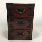 Japanese Wooden Sewing Box Vtg Haribako Chest Tansu 3 Drawers T252