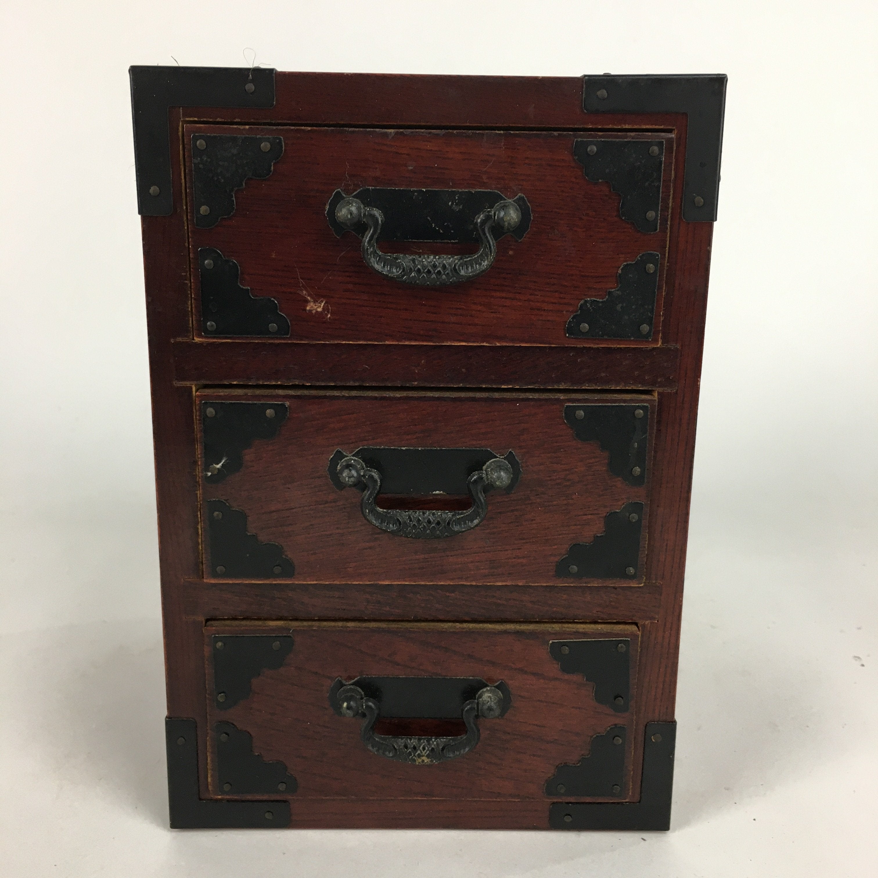 Japanese Wooden Sewing Box Vtg Haribako Chest Tansu 3 Drawers T252