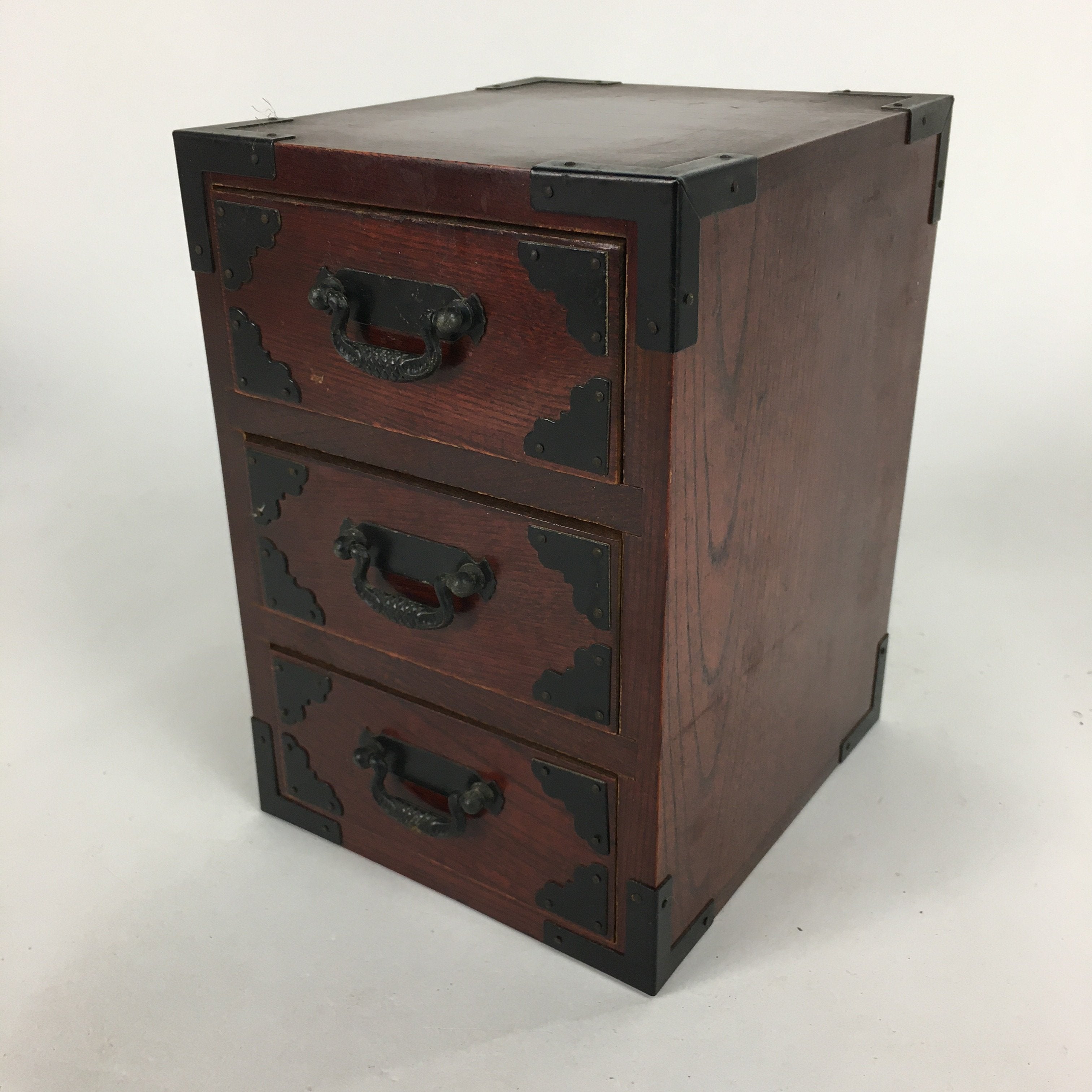 Japanese Wooden Sewing Box Vtg Haribako Chest Tansu 3 Drawers T252