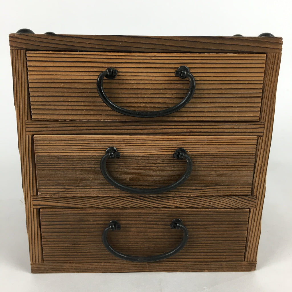 Japanese Wooden Sewing Box Vtg Haribako Chest Tansu 3 Drawers T298