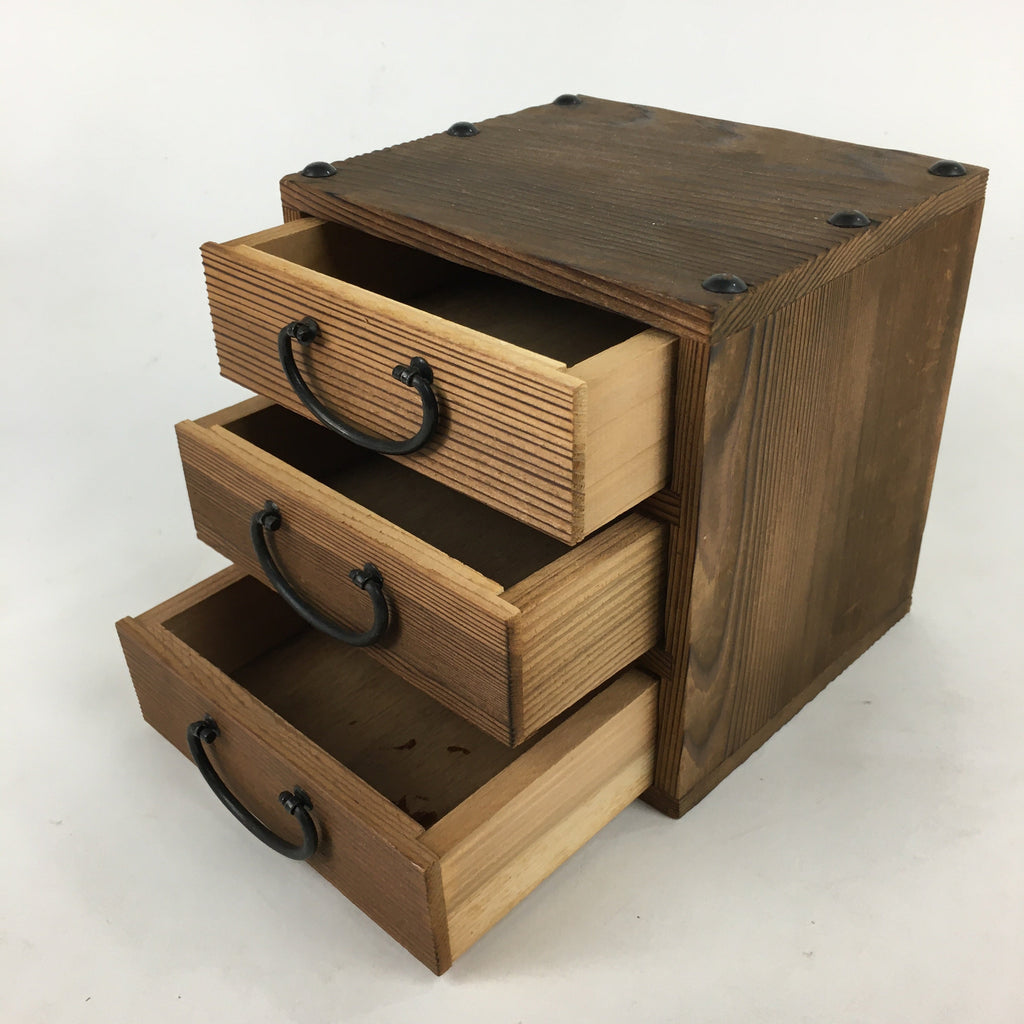 Japanese Wooden Sewing Box Vtg Haribako Chest Tansu 3 Drawers T298