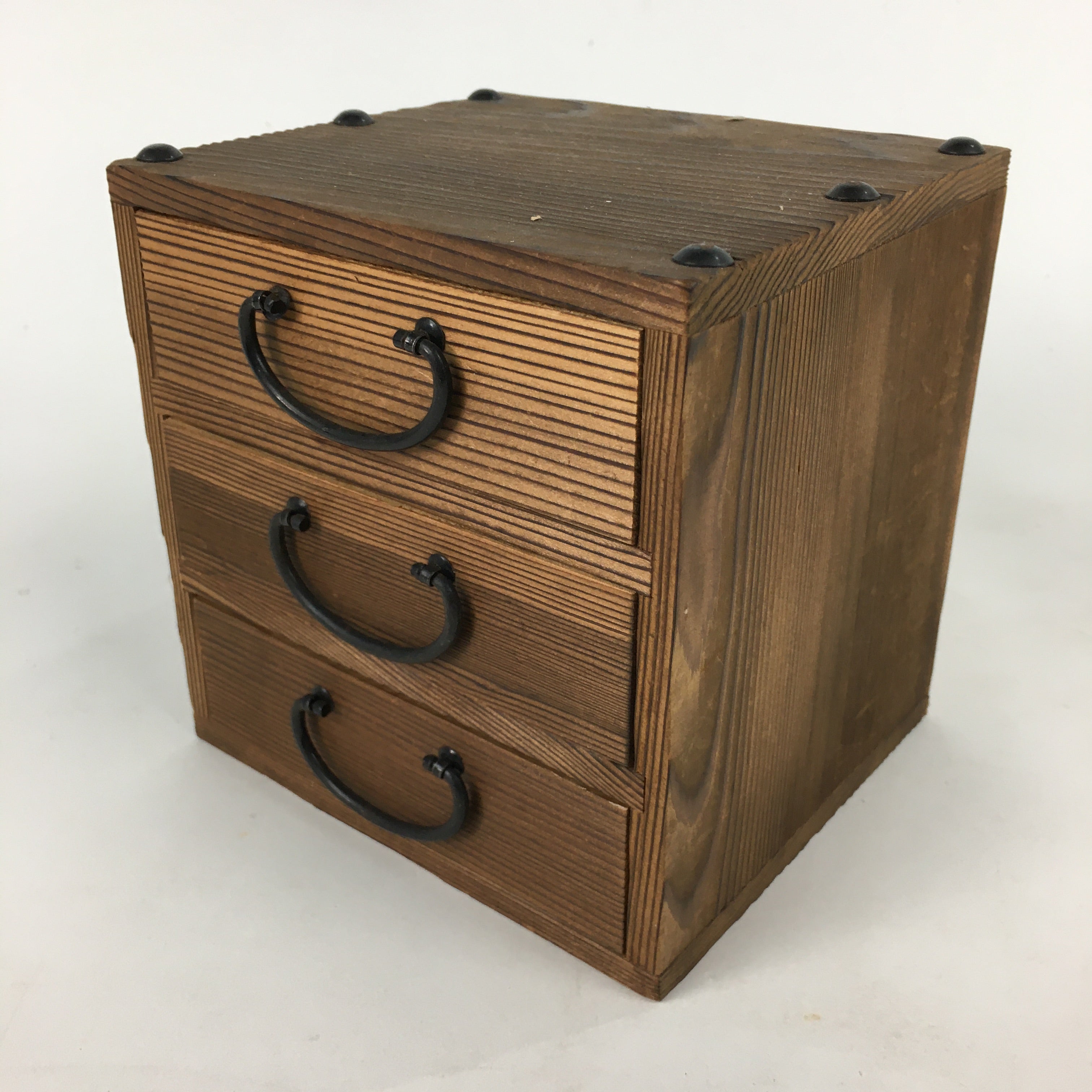 Japanese Wooden Sewing Box Vtg Haribako Chest Tansu 3 Drawers T298
