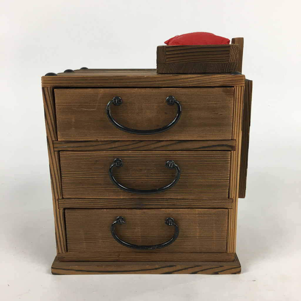 Japanese Wooden Sewing Box Vtg Haribako Chest Tansu 3 Drawers T299