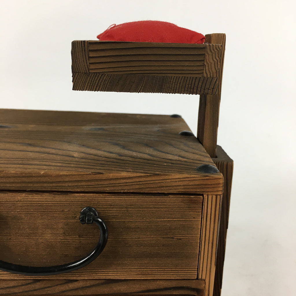 Japanese Wooden Sewing Box Vtg Haribako Chest Tansu 3 Drawers T299