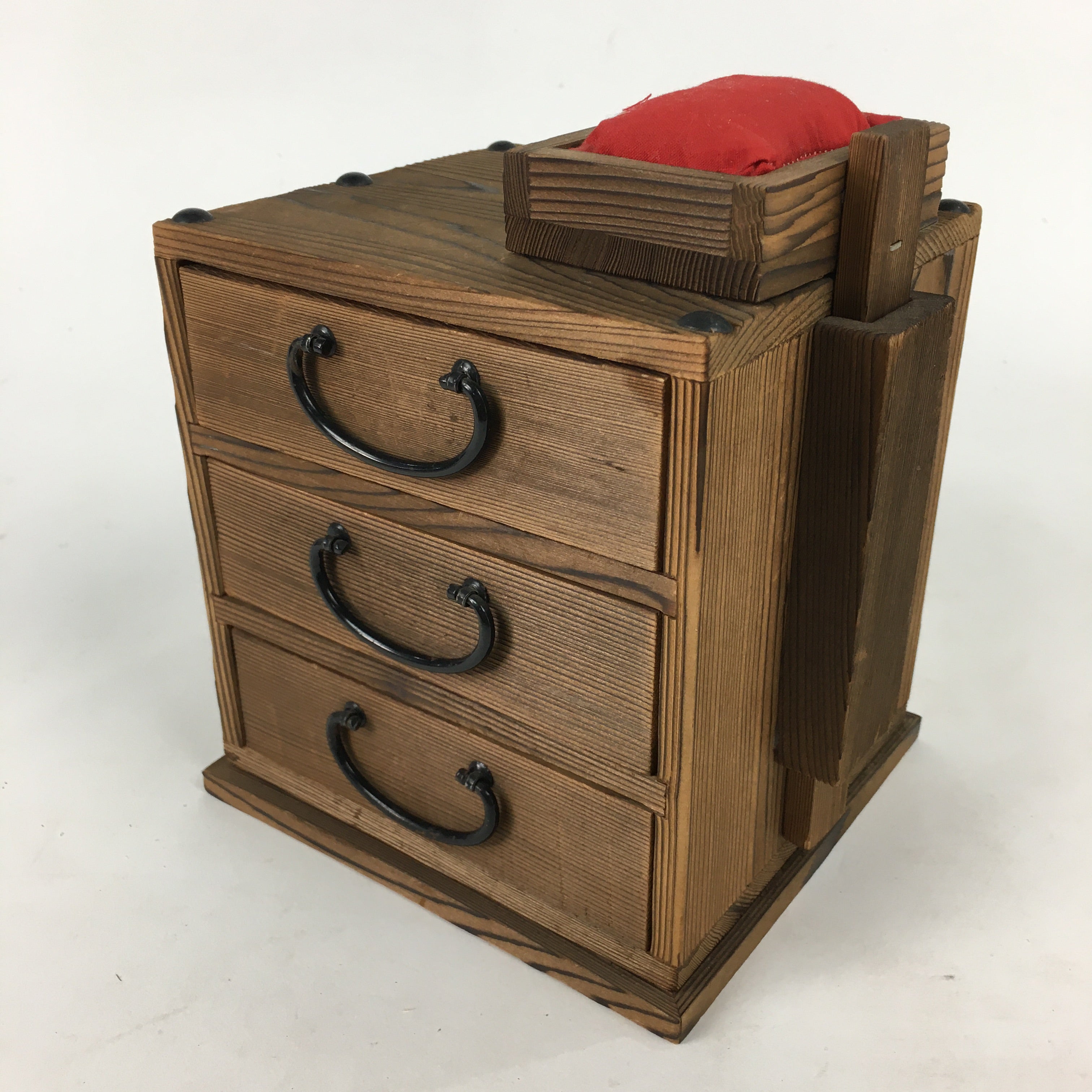 Japanese Wooden Sewing Box Vtg Haribako Chest Tansu 3 Drawers T299