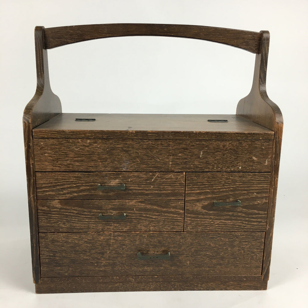 Japanese Wooden Sewing Box Vtg Haribako Chest Tansu 4 Drawers Brown T276