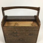 Japanese Wooden Sewing Box Vtg Haribako Chest Tansu 4 Drawers Brown T276