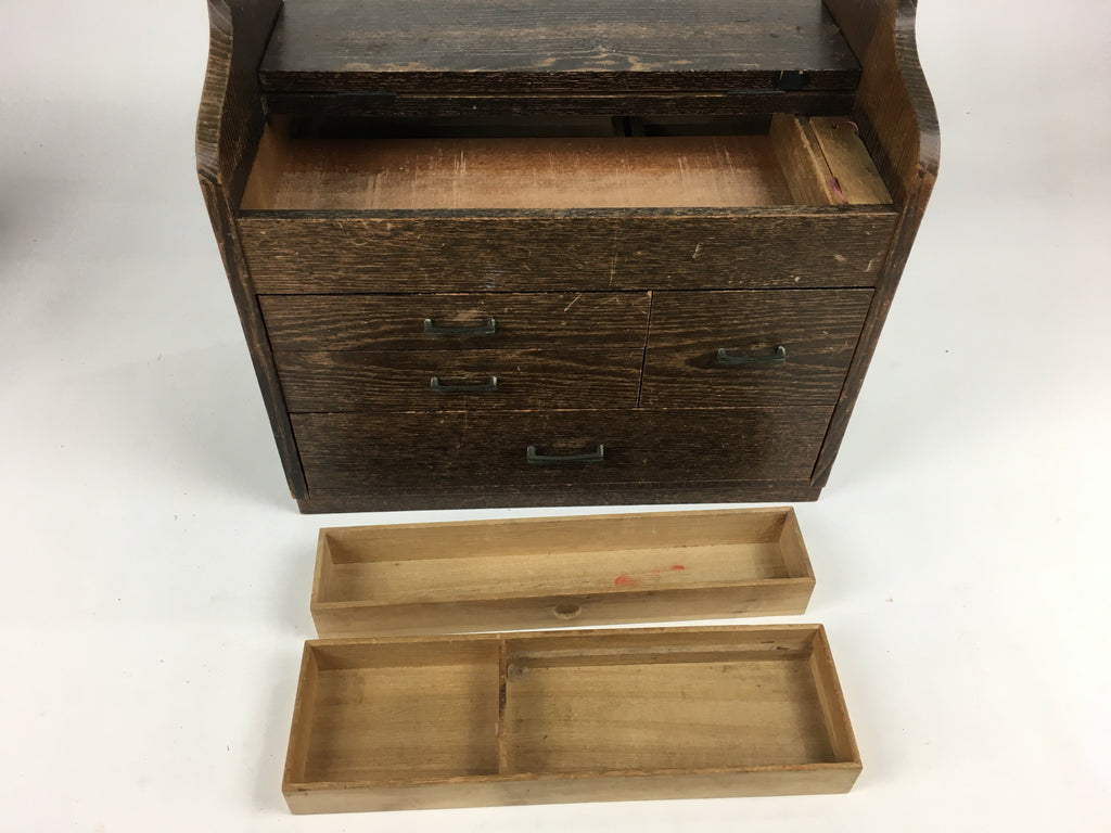 Japanese Wooden Sewing Box Vtg Haribako Chest Tansu 4 Drawers Brown T276