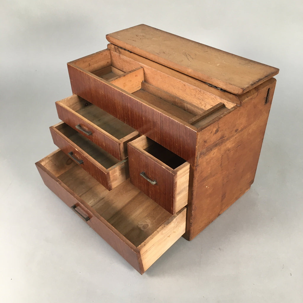 Japanese Wooden Sewing Box Vtg Haribako Chest Tansu 4 Drawers T224