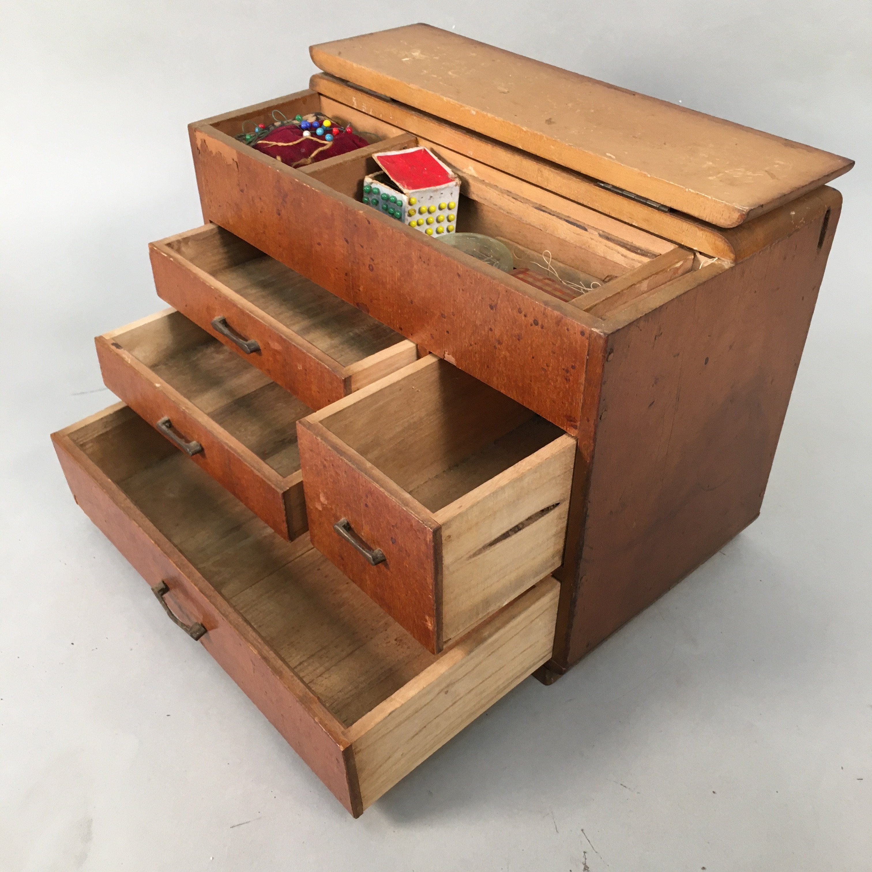 Japanese Wooden Sewing Box Vtg Haribako Chest Tansu 4 Drawers T231