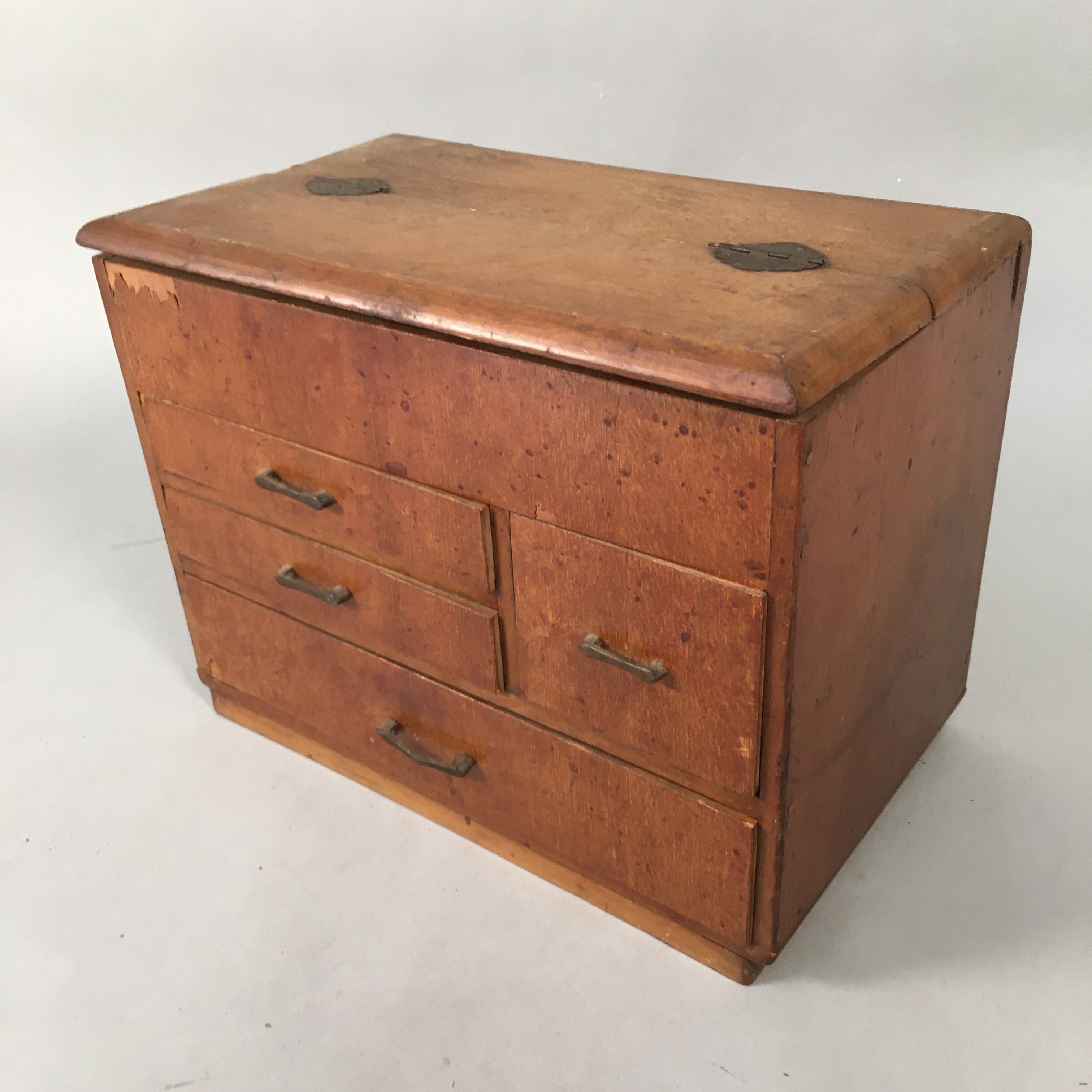 Japanese Wooden Sewing Box Vtg Haribako Chest Tansu 4 Drawers T231