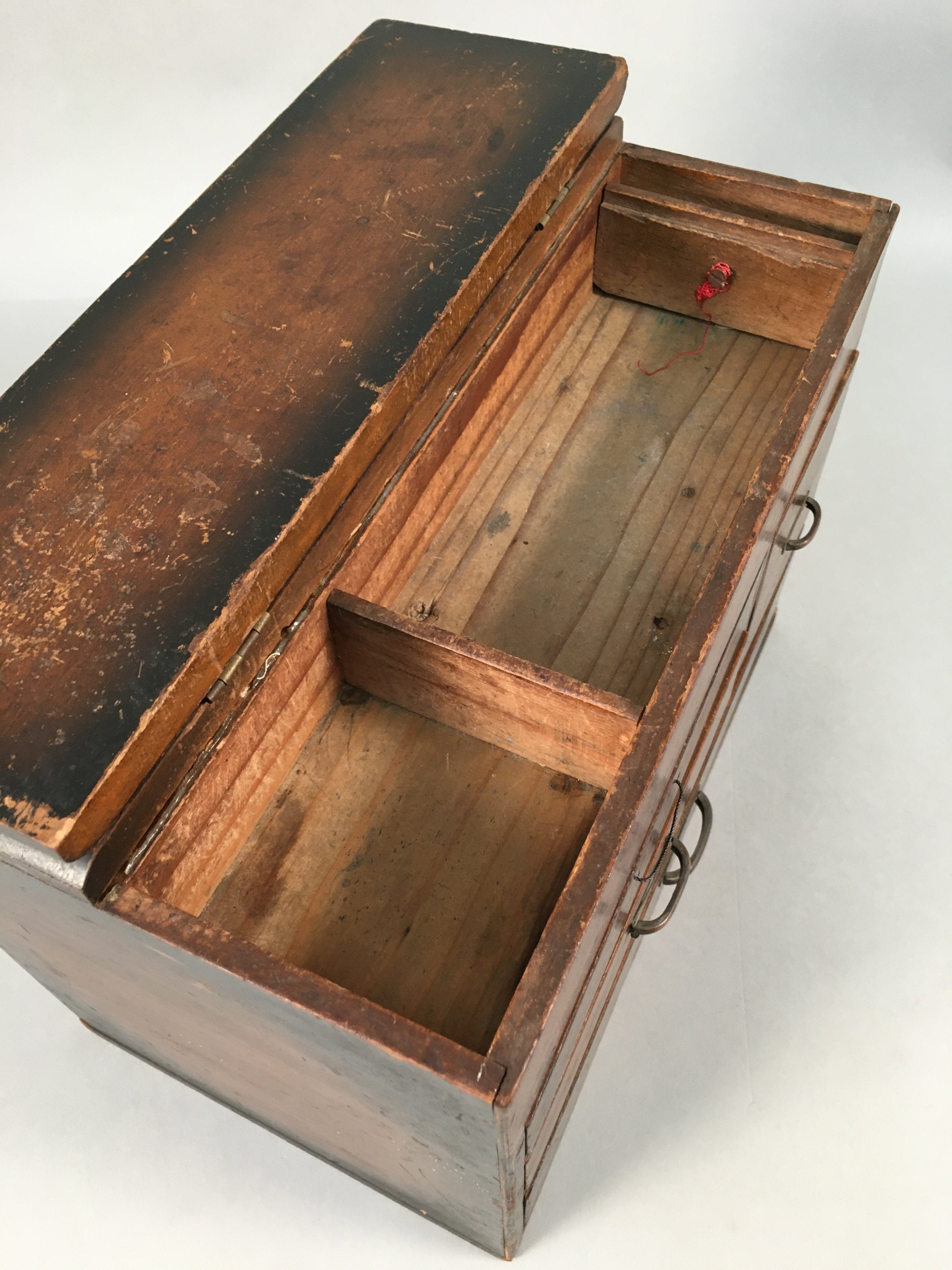 Japanese Wooden Sewing Box Vtg Haribako Chest Tansu 4 Drawers T234