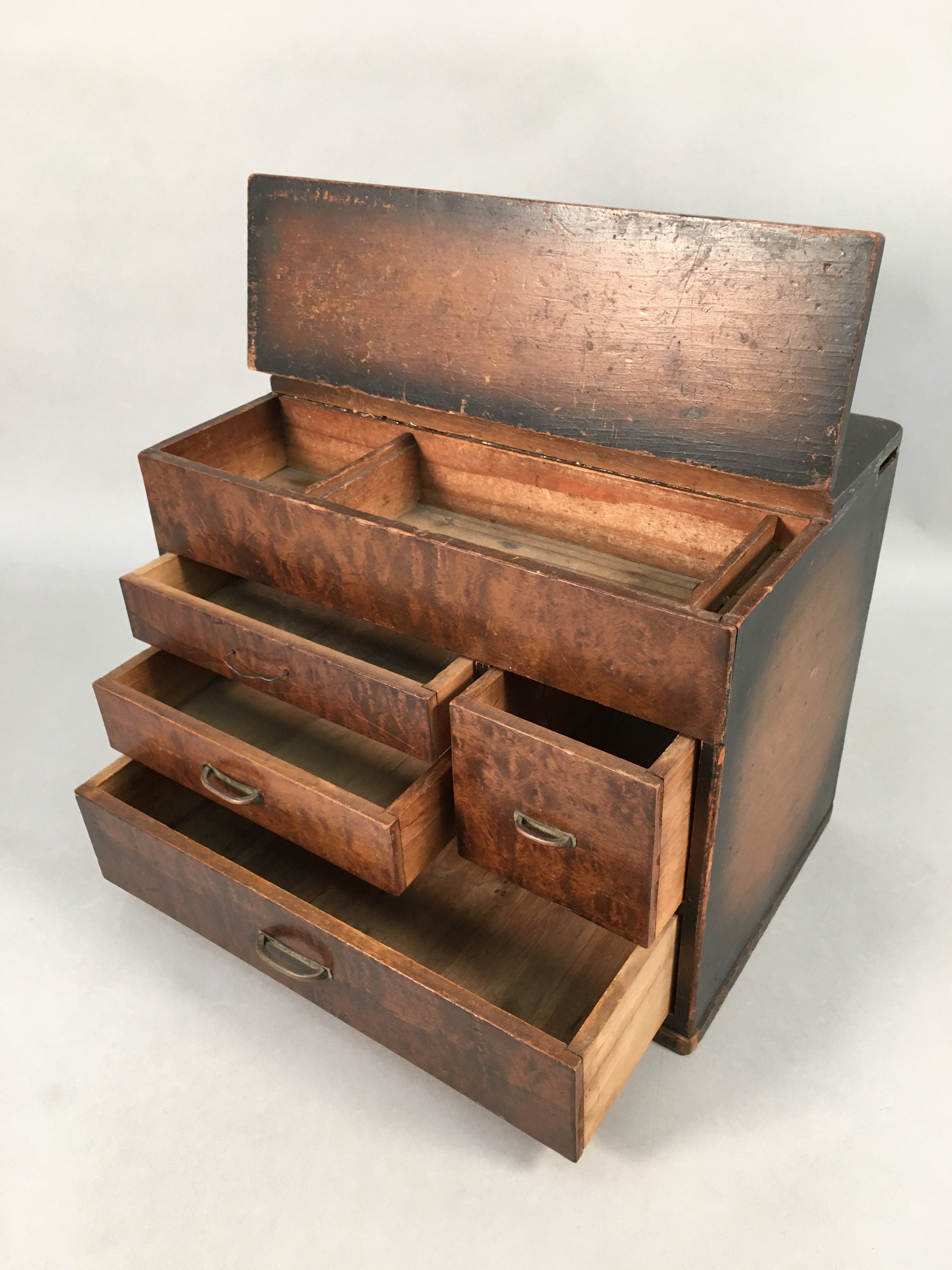 Japanese Wooden Sewing Box Vtg Haribako Chest Tansu 4 Drawers T234