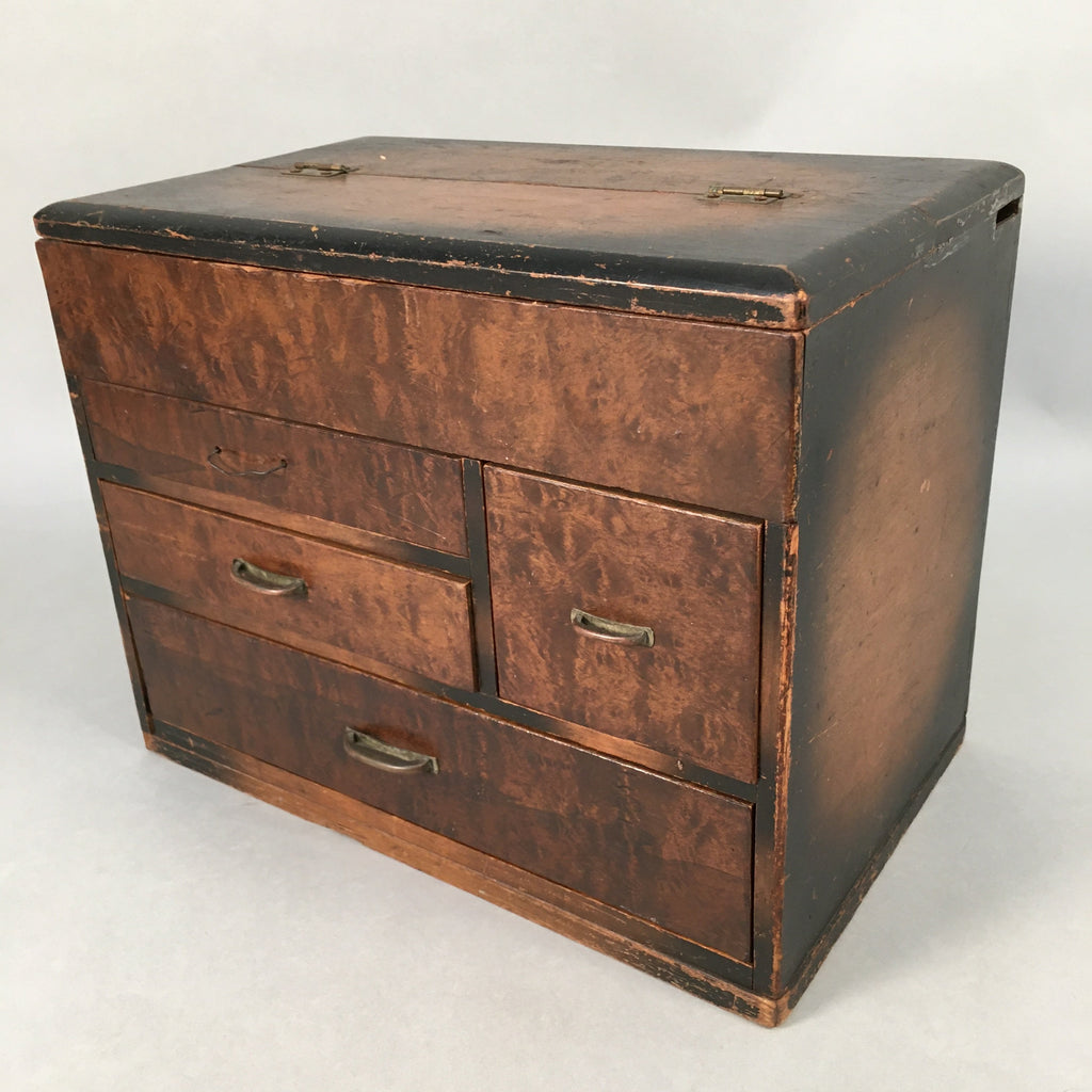 Japanese Wooden Sewing Box Vtg Haribako Chest Tansu 4 Drawers T234