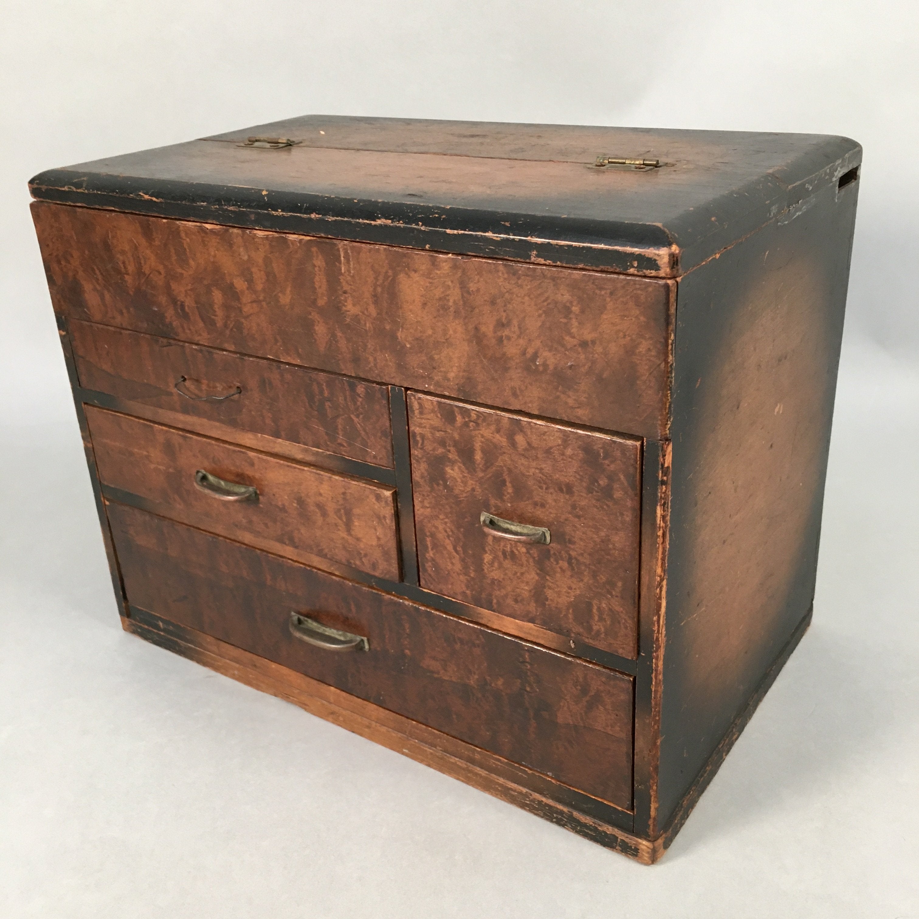 Japanese Wooden Sewing Box Vtg Haribako Chest Tansu 4 Drawers T234