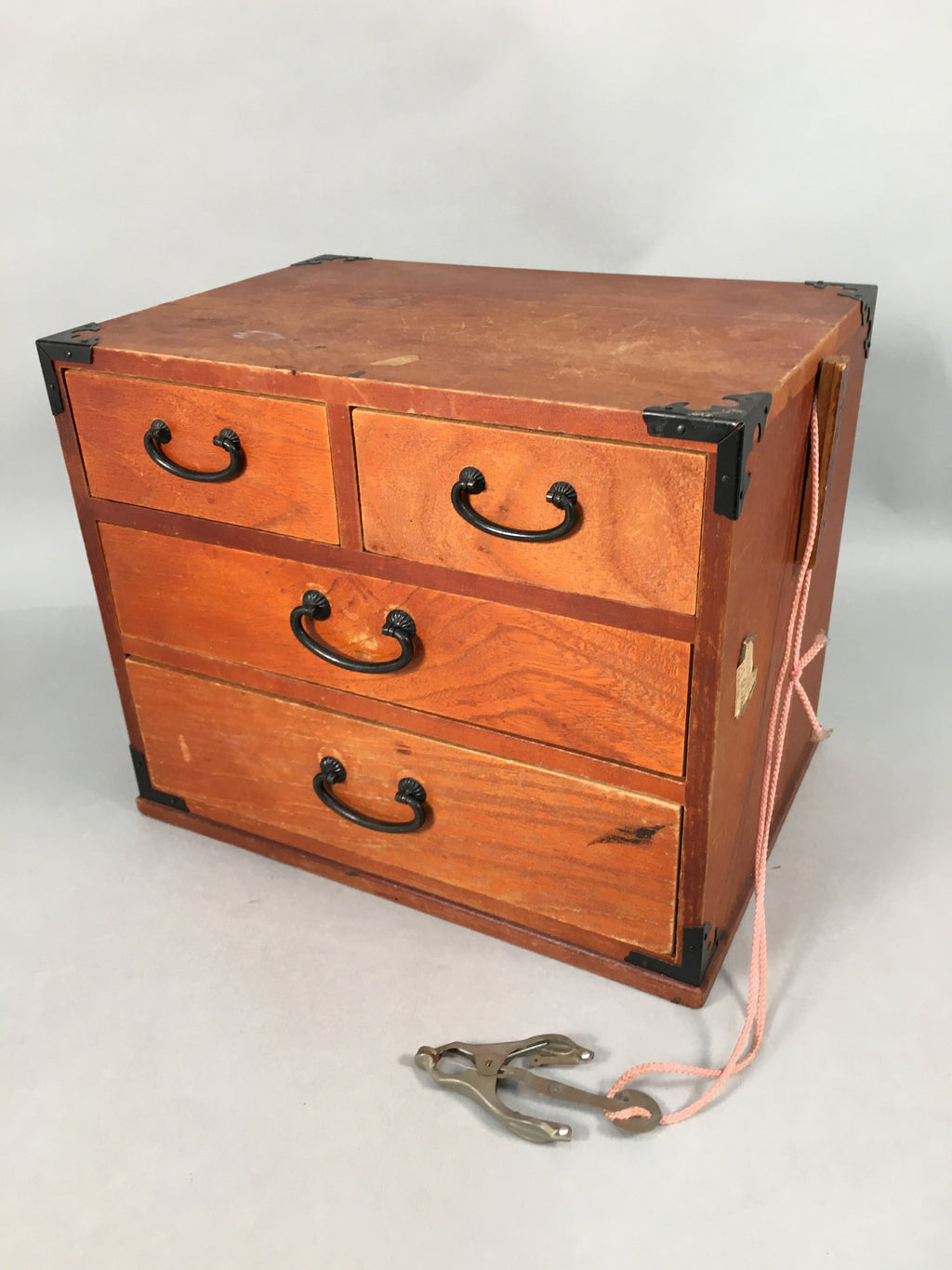 Japanese Wooden Sewing Box Vtg Haribako Chest Tansu 4 Drawers T235