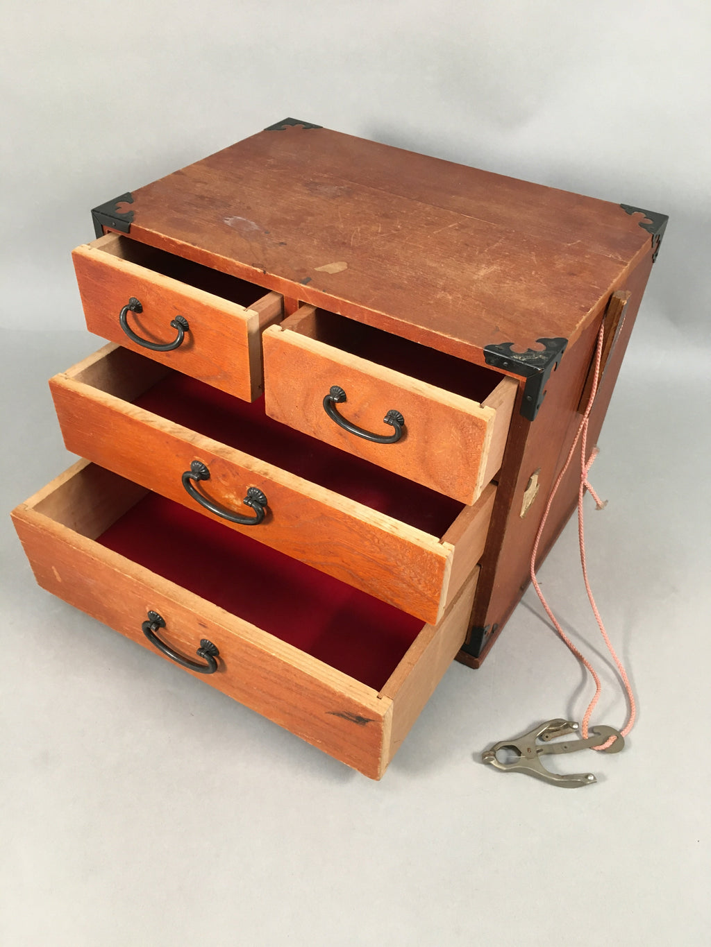 Japanese Wooden Sewing Box Vtg Haribako Chest Tansu 4 Drawers T235