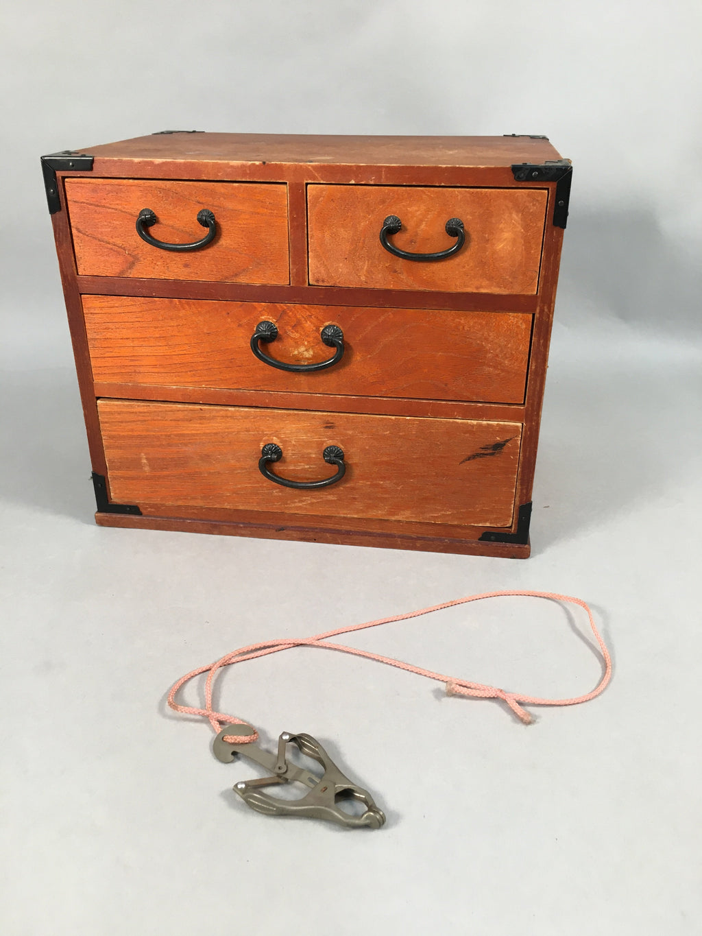Japanese Wooden Sewing Box Vtg Haribako Chest Tansu 4 Drawers T235