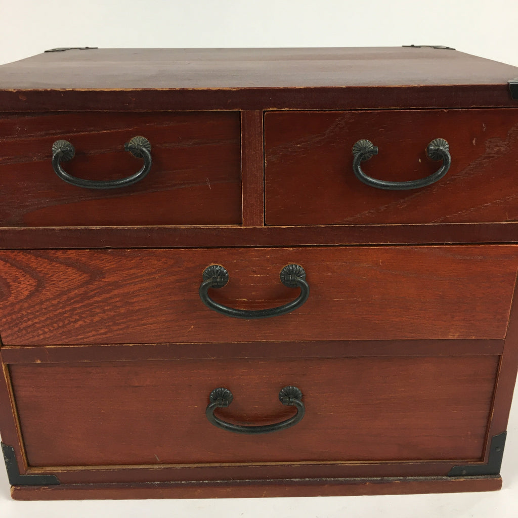 Japanese Wooden Sewing Box Vtg Haribako Chest Tansu 4 Drawers T262